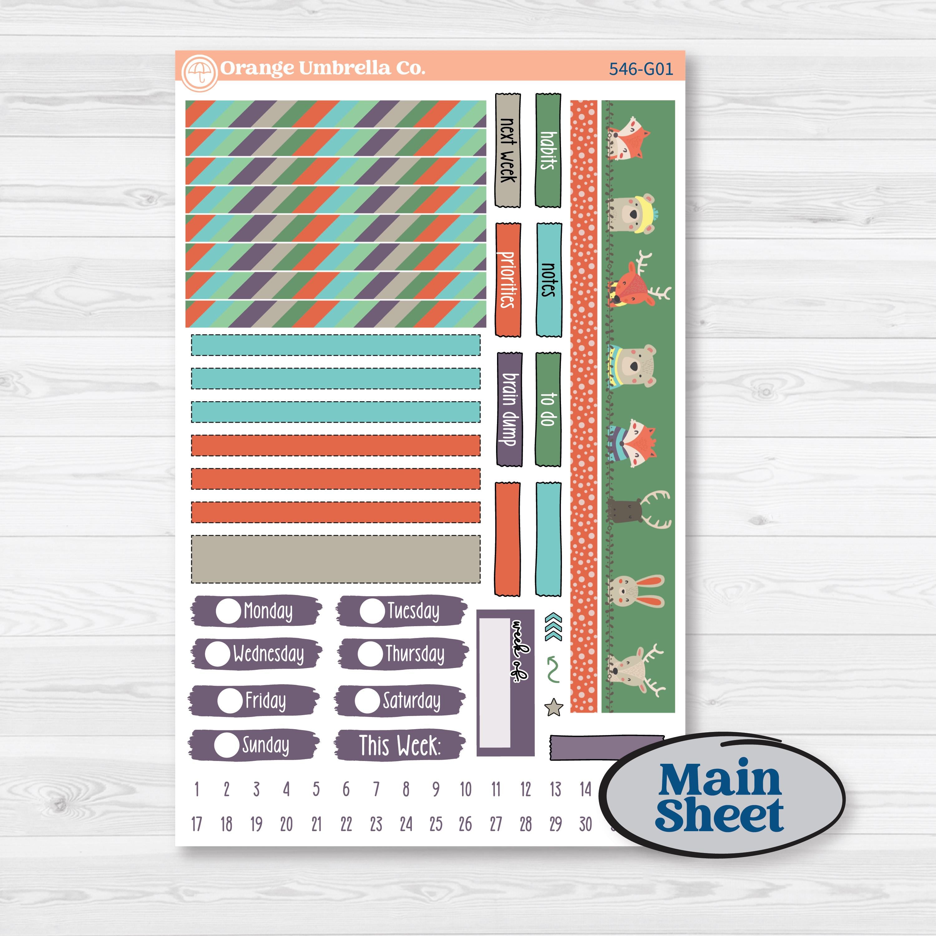 Woodland Animals Kit | Erin Condren 7x9 Weekly Dashboard Planner Kit Stickers | Forest Fluffs | KIT-546-G
