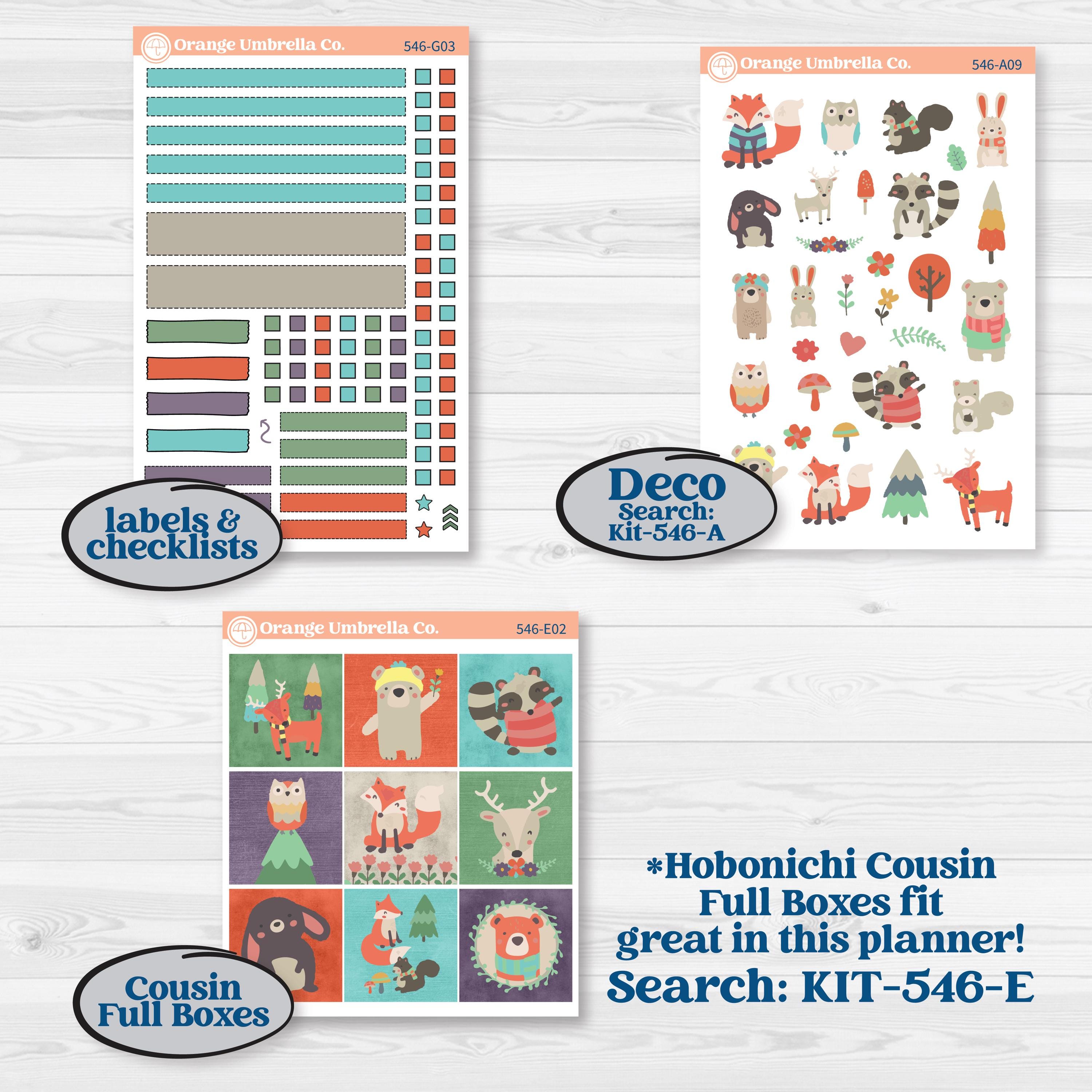 Woodland Animals Kit | Erin Condren 7x9 Weekly Dashboard Planner Kit Stickers | Forest Fluffs | KIT-546-G