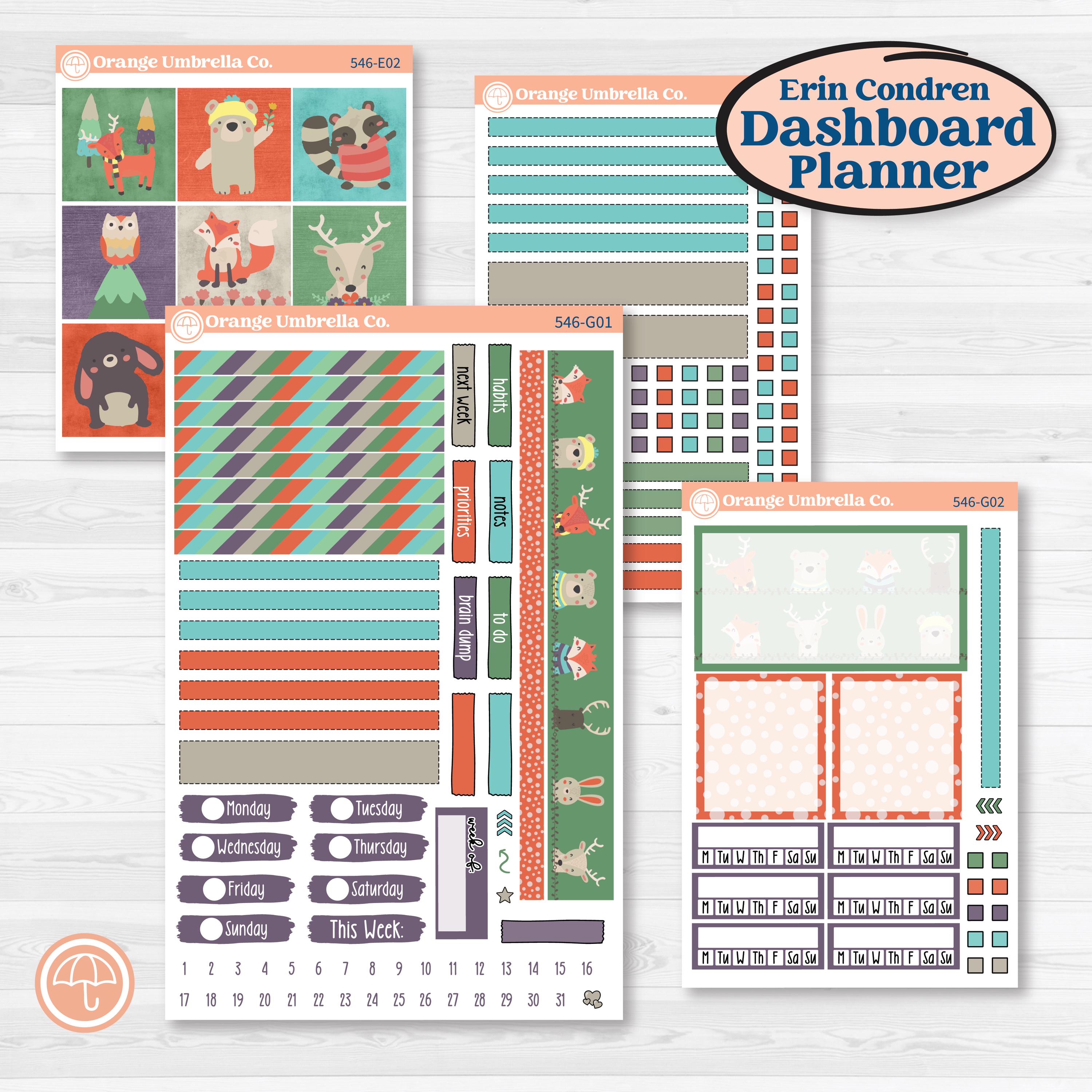 Woodland Animals Kit | Erin Condren 7x9 Weekly Dashboard Planner Kit Stickers | Forest Fluffs | KIT-546-G