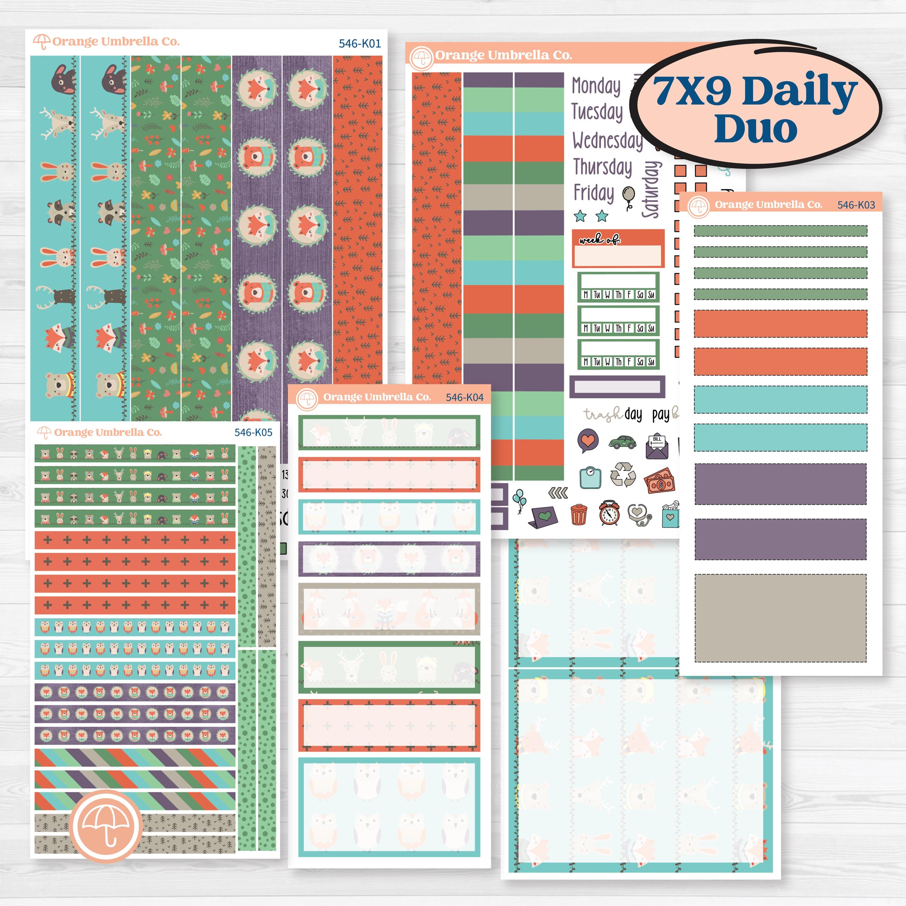 Woodland Animals Kit | 7x9 Erin Condren Daily Duo Planner Kit Stickers | Forest Fluffs | KIT-546-K