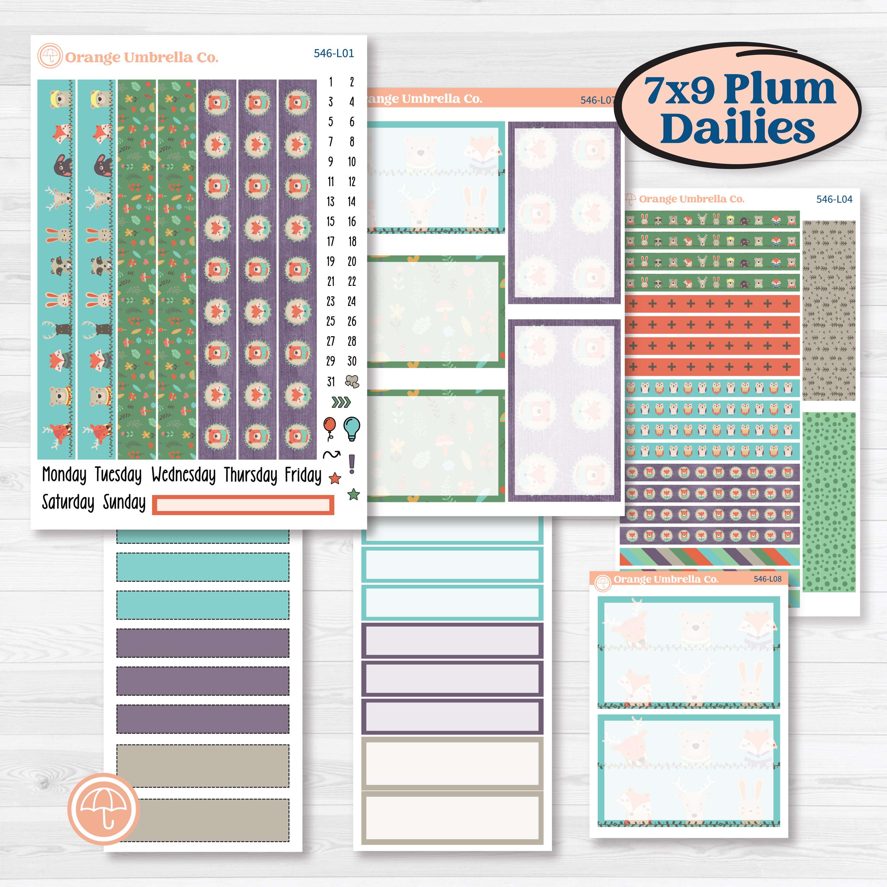 Woodland Animals Kit | 7x9 Plum Daily Planner Kit Stickers | Forest Fluffs | KIT-546-L