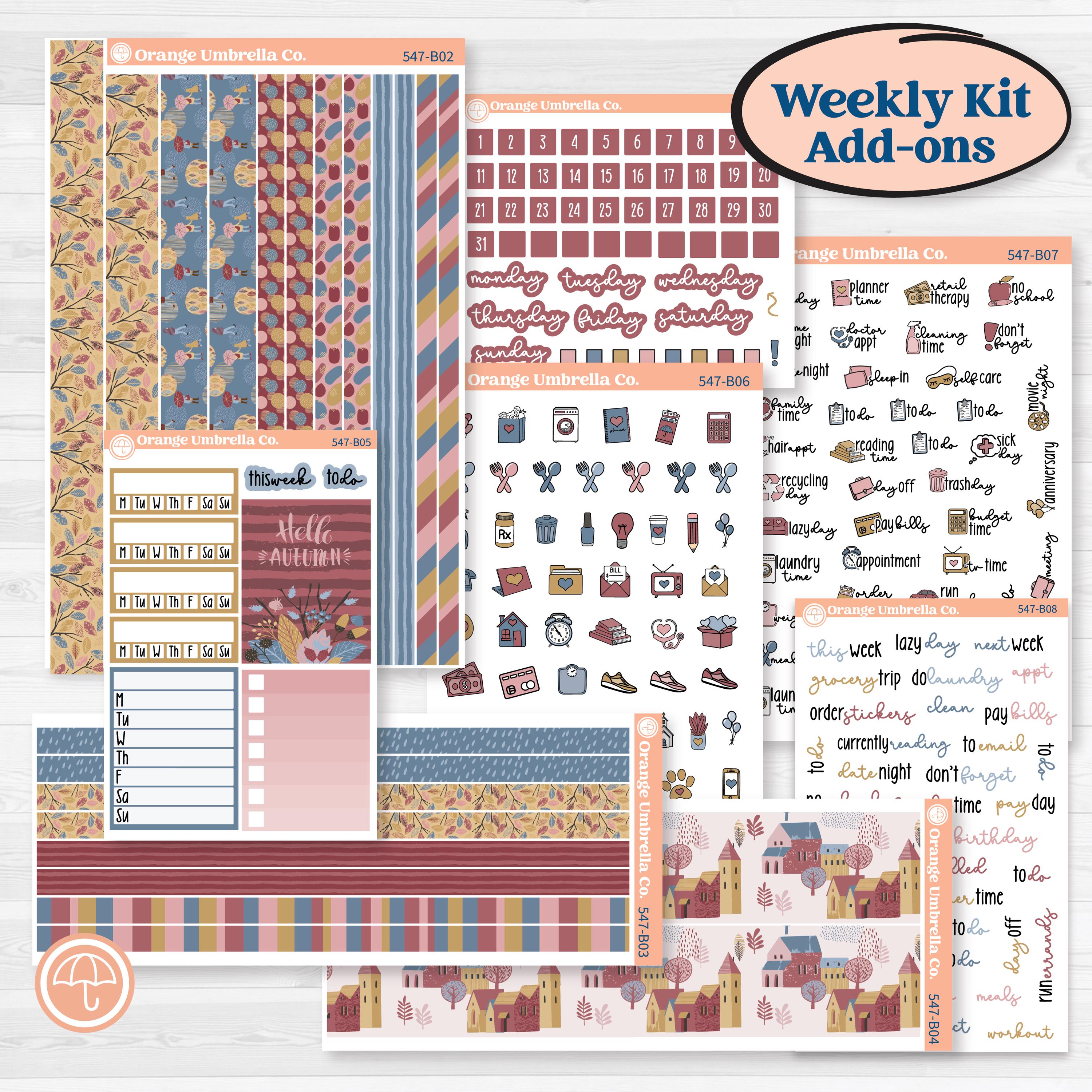 Rainy Autumn Kit | Weekly Add-On Planner Kit Stickers | Rain Fall | KIT-547-B