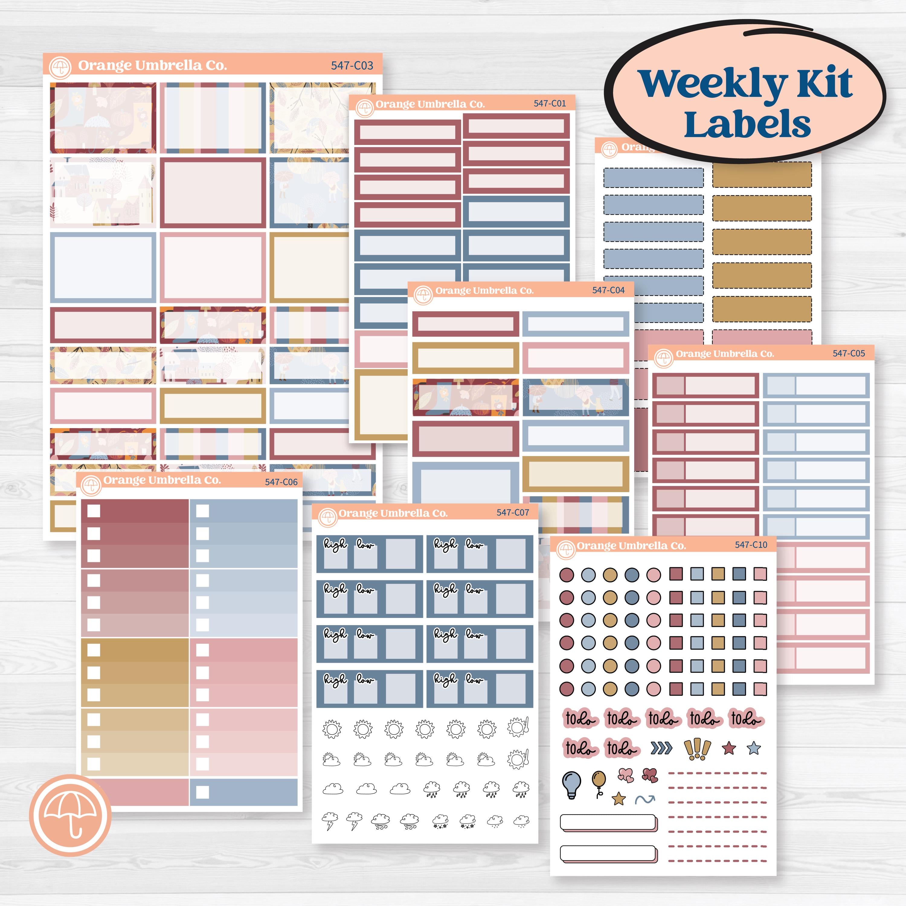 Rainy Autumn Kit | Weekly Add-On Labels Planner Kit Stickers | Rain Fall | KIT-547-C