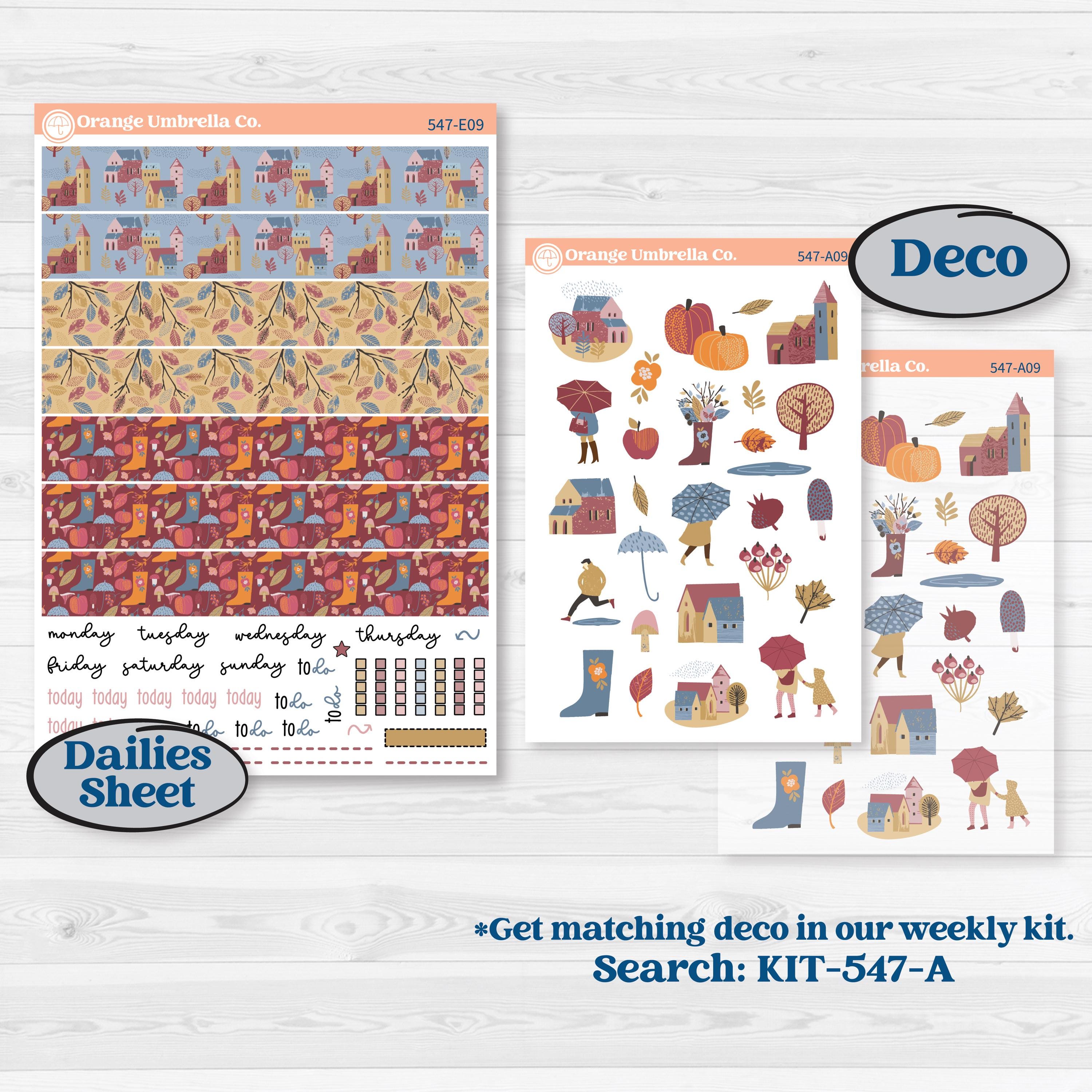 Rainy Autumn Kit | Hobonichi Cousin Weekly & Daily Planner Kit Stickers | Rain Fall | KIT-547-E