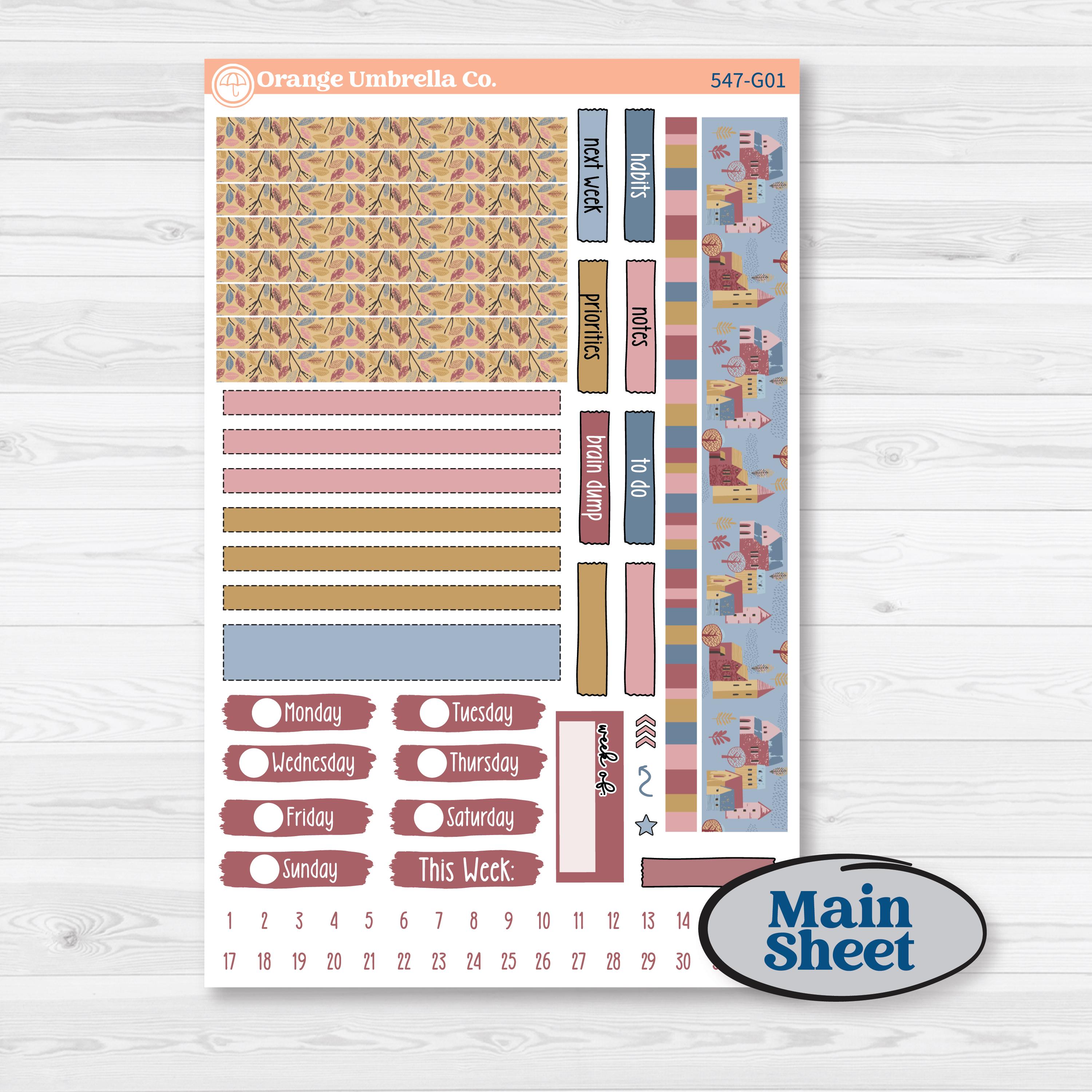 Rainy Autumn Kit | Erin Condren 7x9 Weekly Dashboard Planner Kit Stickers | Rain Fall | KIT-547-G