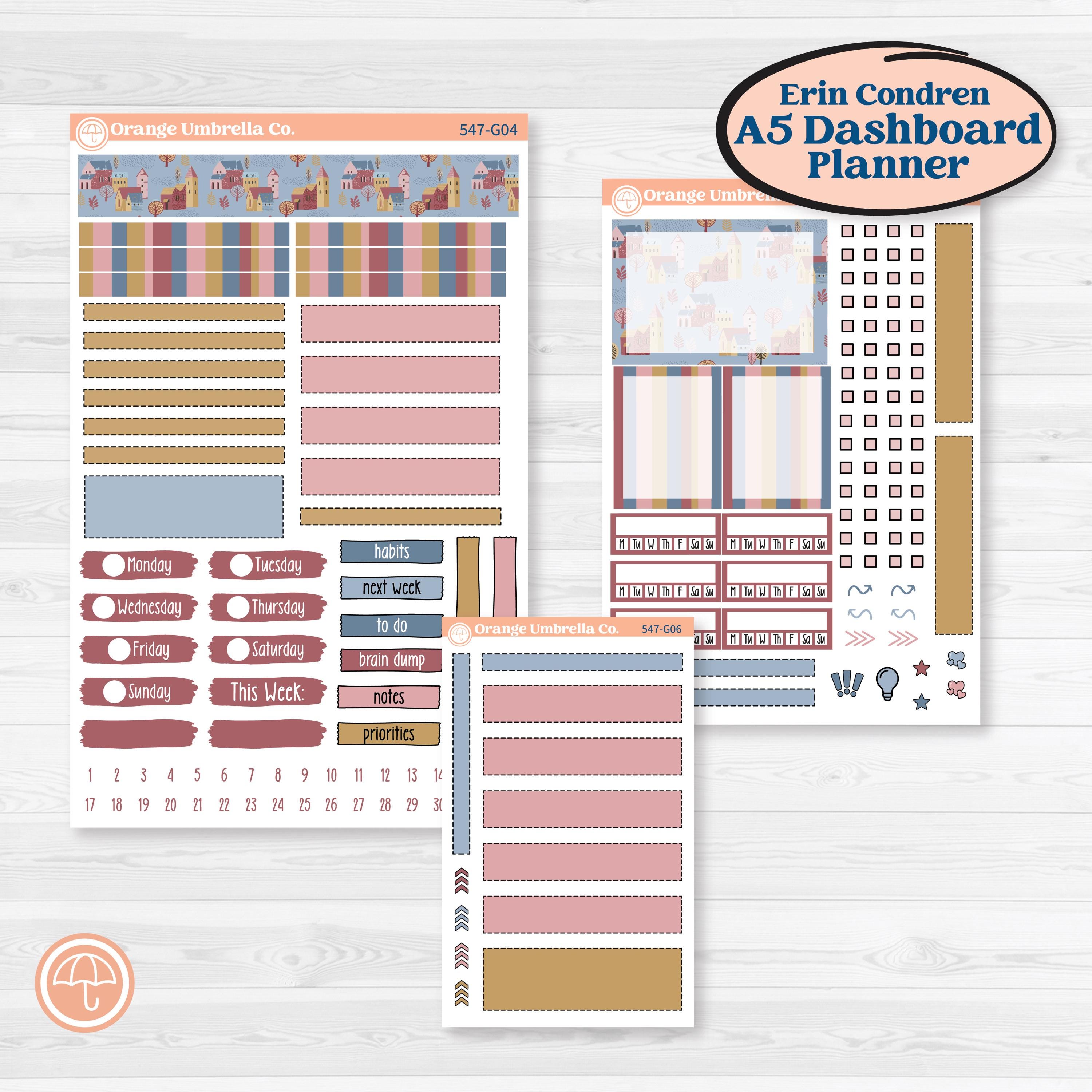 Rainy Autumn Kit | Erin Condren A5 Weekly Dashboard Planner Kit Stickers | Rain Fall | KIT-547-G4