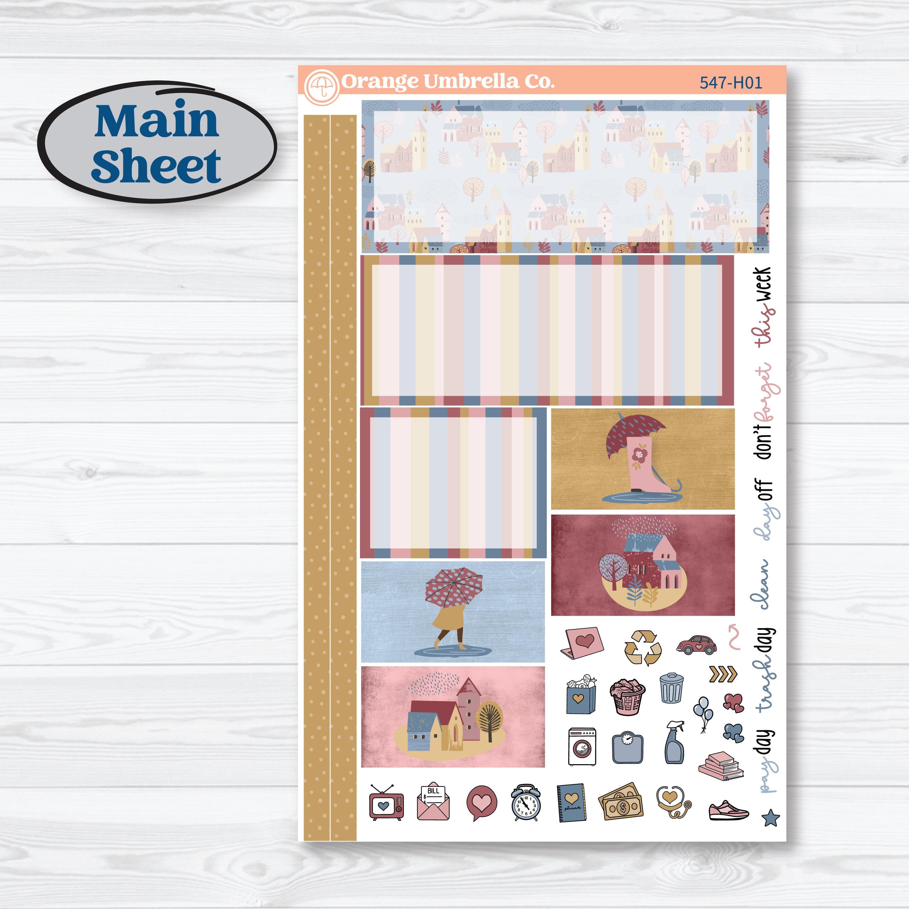Rainy Autumn Kit | Plum Vertical Priorities 7x9 Planner Kit Stickers | Rain Fall | KIT-547-H