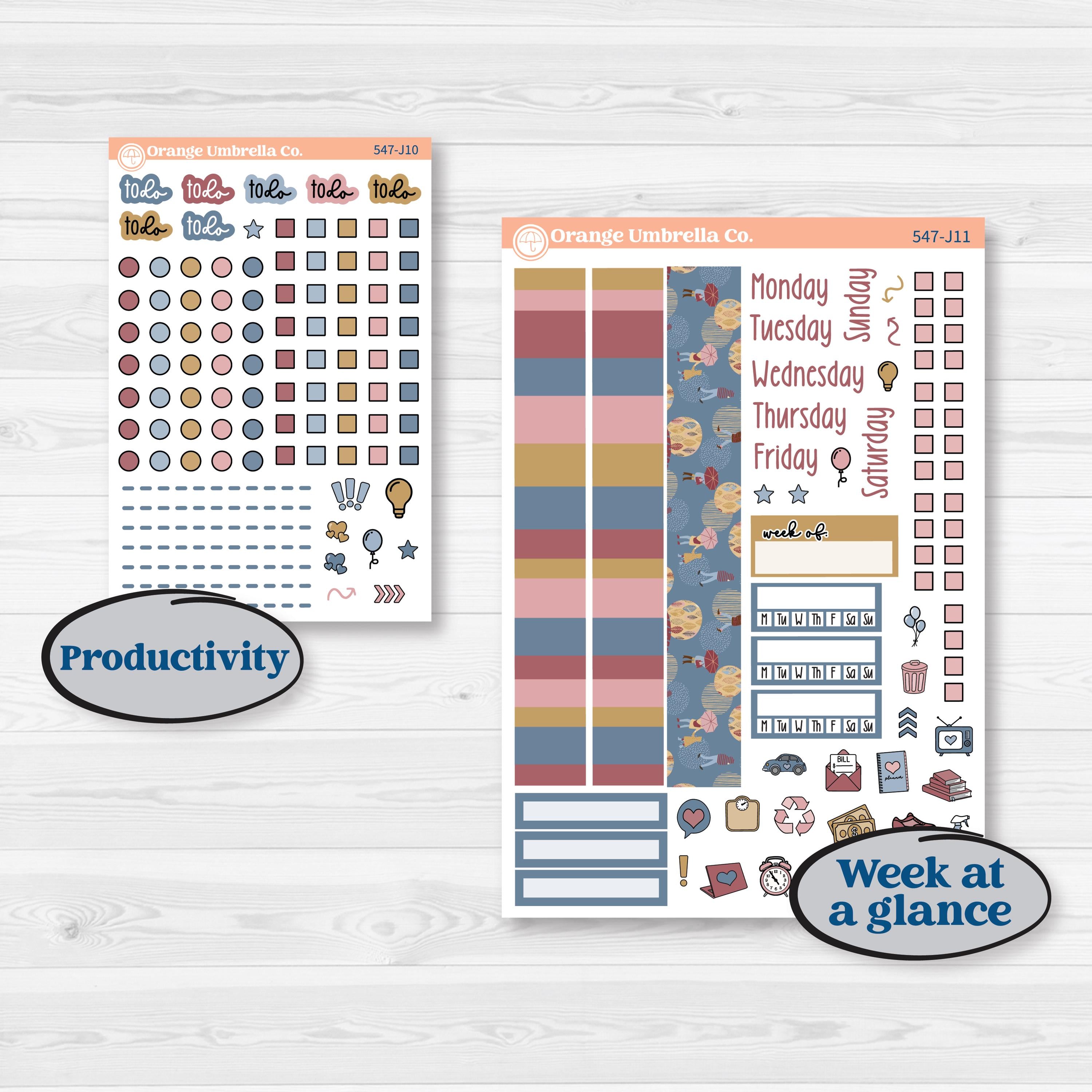 Rainy Autumn Kit | A5 Daily Duo Planner Kit Stickers | Rain Fall | KIT-547-J