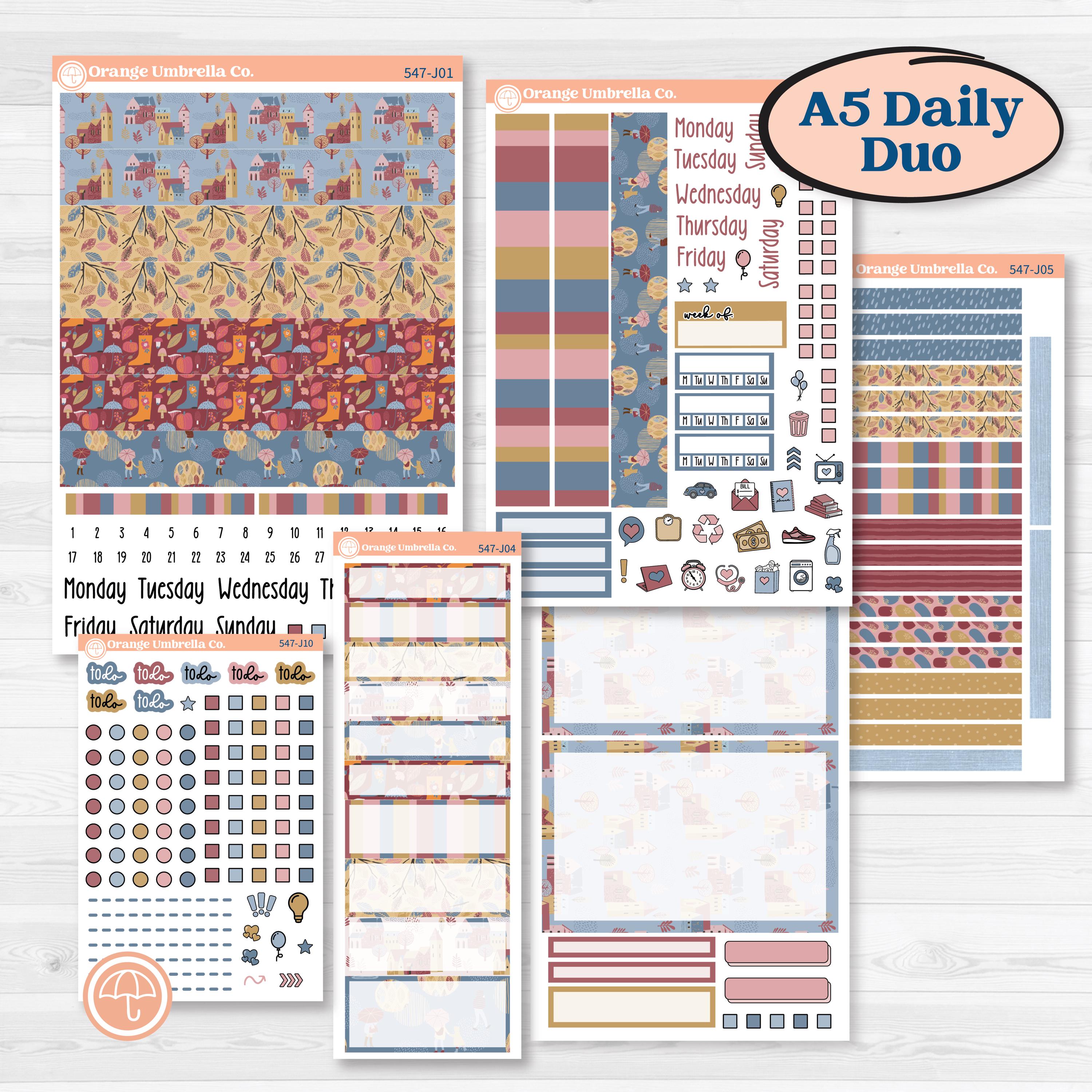 Rainy Autumn Kit | A5 Daily Duo Planner Kit Stickers | Rain Fall | KIT-547-J