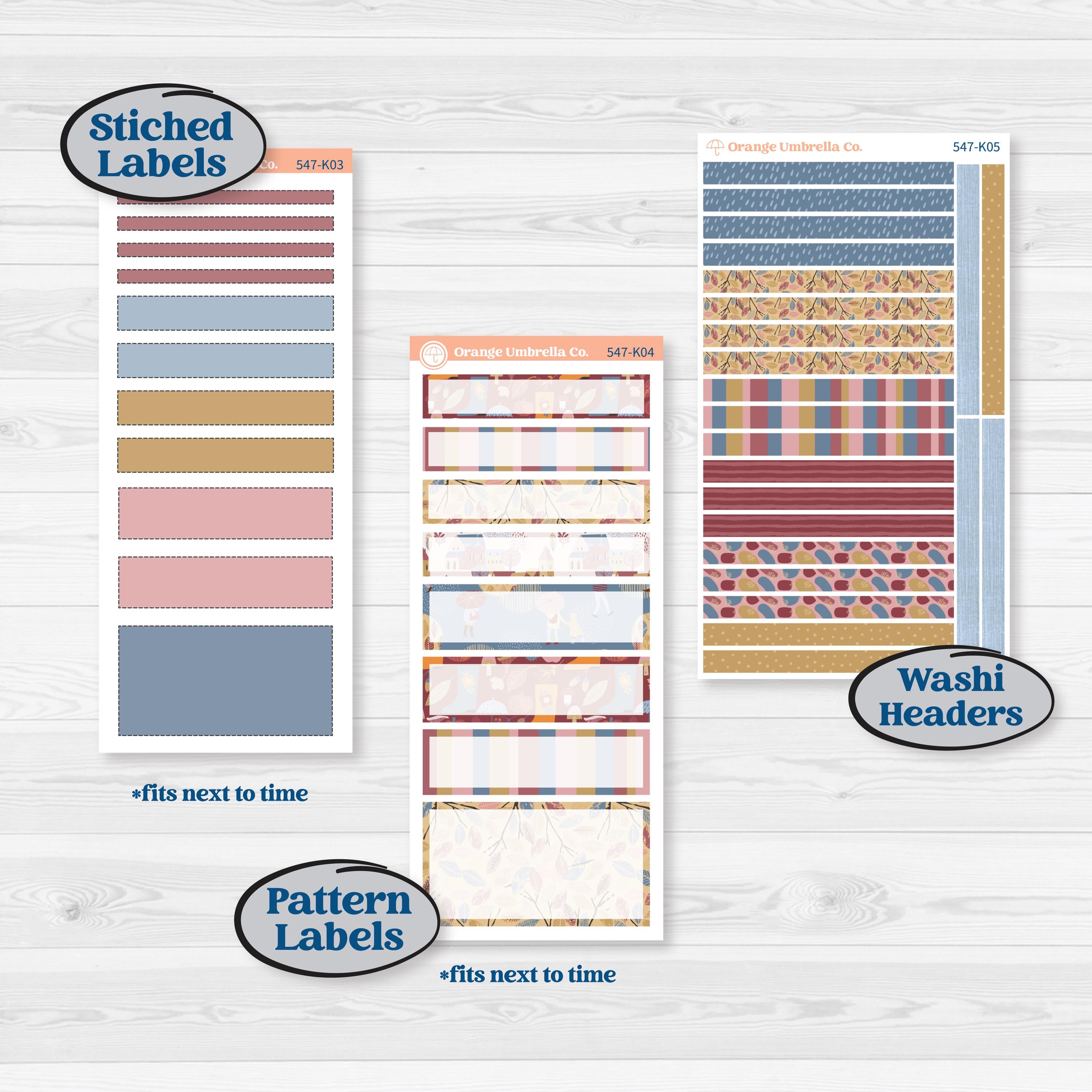 Rainy Autumn Kit | 7x9 Erin Condren Daily Duo Planner Kit Stickers | Rain Fall | KIT-547-K