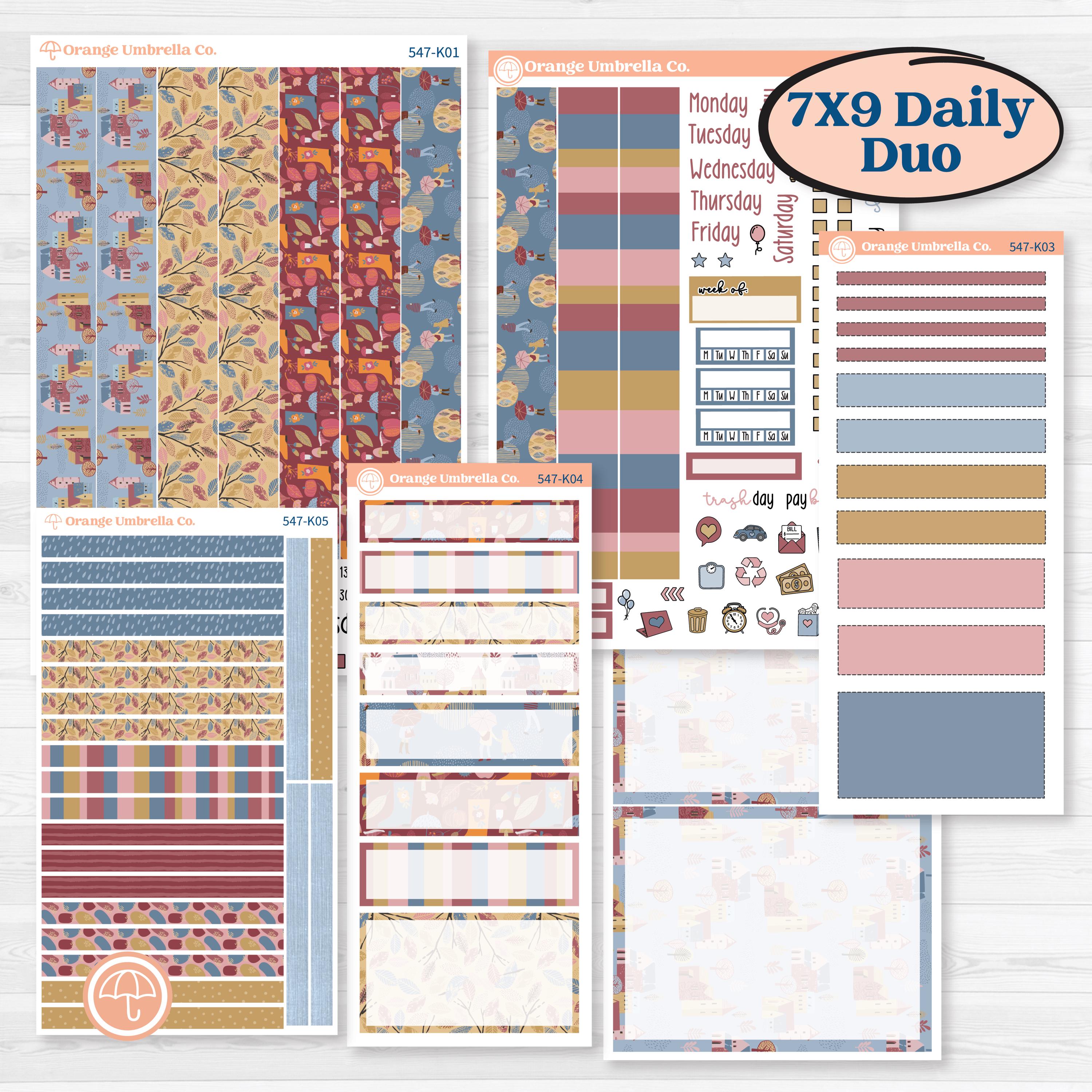 Rainy Autumn Kit | 7x9 Erin Condren Daily Duo Planner Kit Stickers | Rain Fall | KIT-547-K