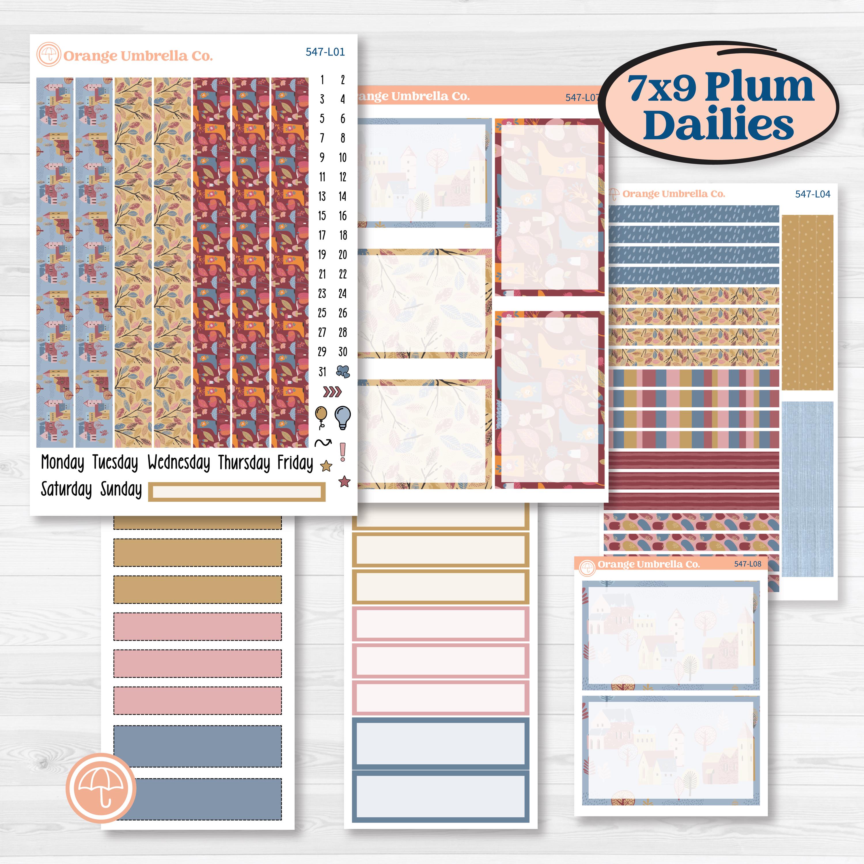 Rainy Autumn Kit | 7x9 Plum Daily Planner Kit Stickers | Rain Fall | KIT-547-L