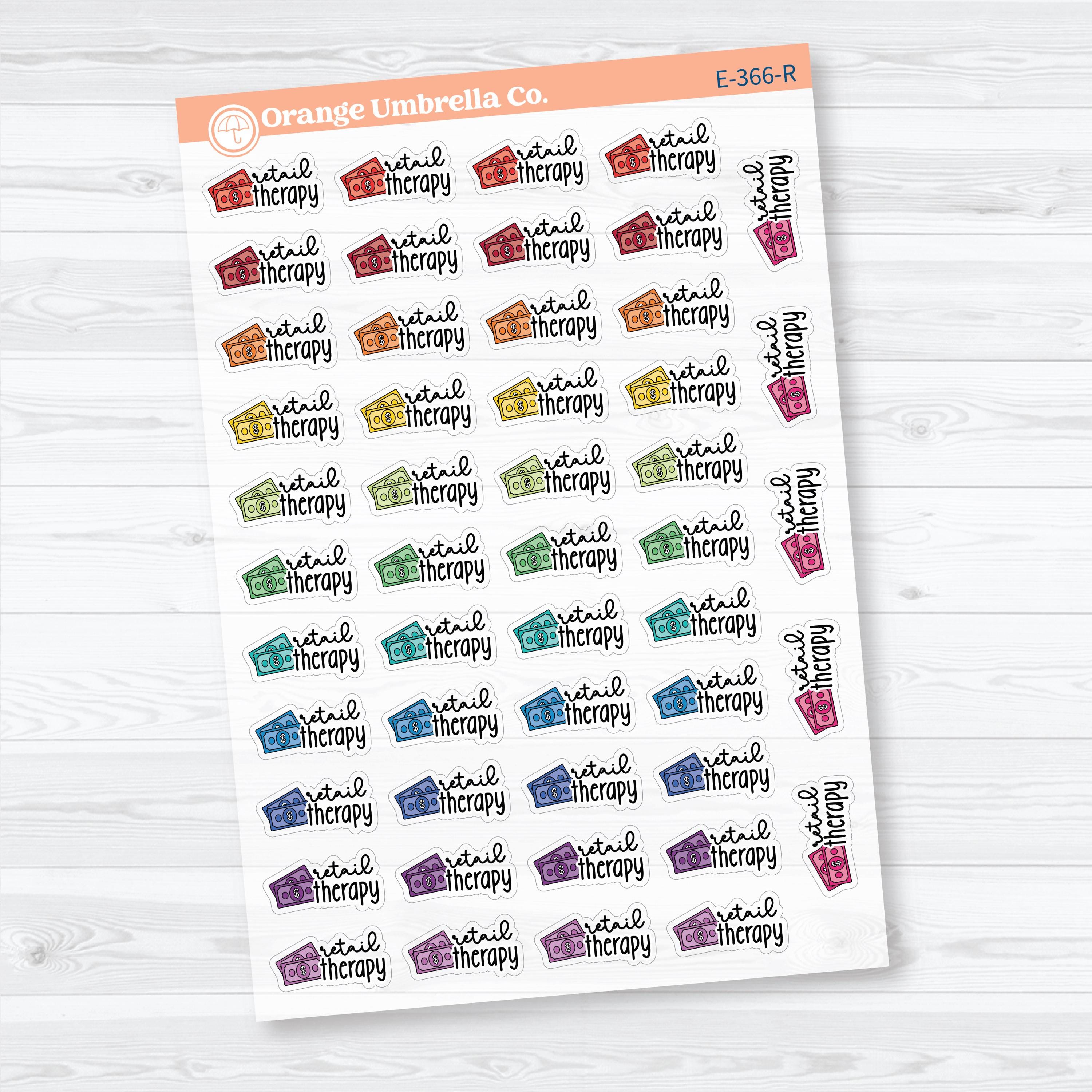 Retail Therapy Event Labels | Clear Matte Shopping Planner Stickers | E-366-CM