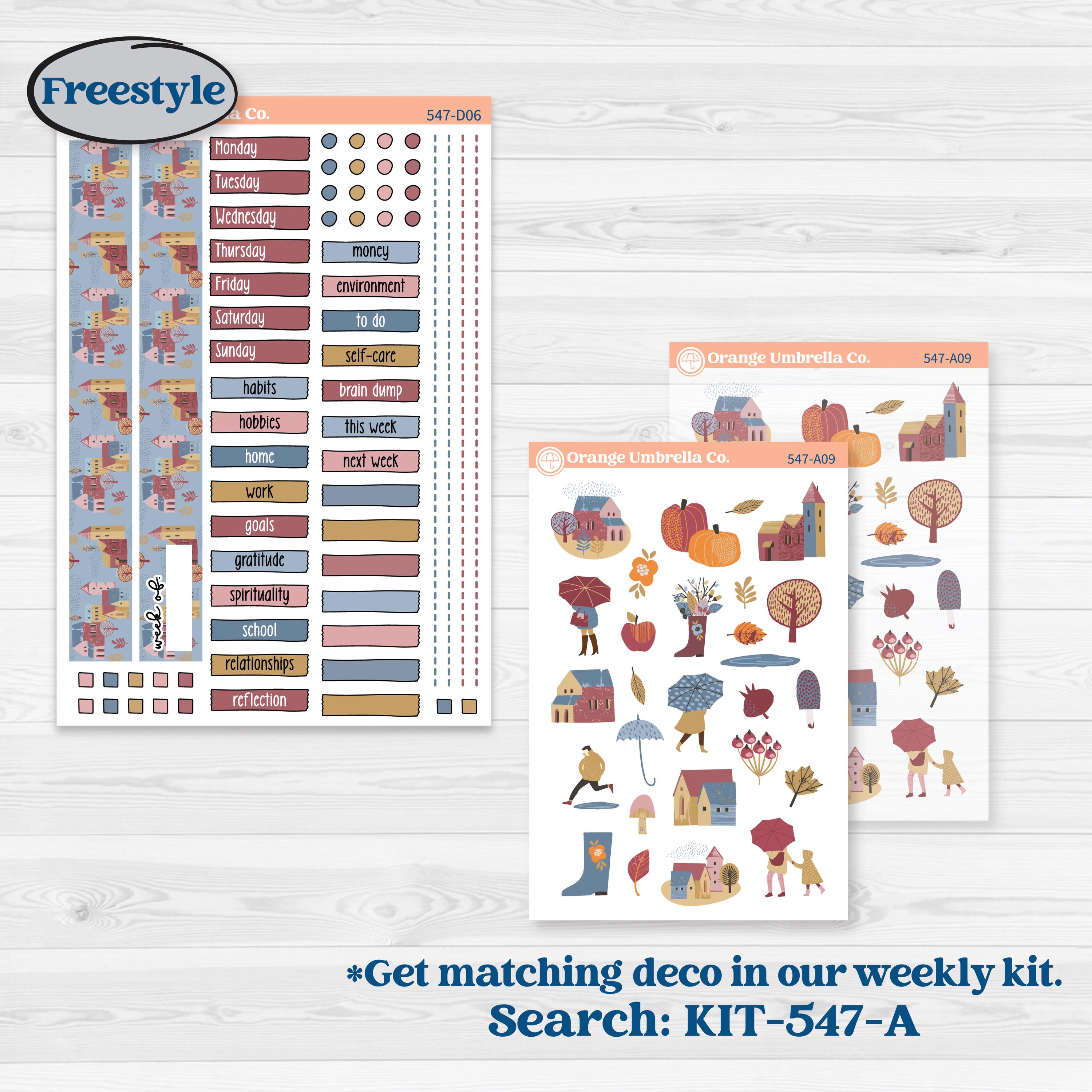 Rainy Autumn Kit | Journaling or Scrapbooking Kit | Creative Junk Journal Planner Stickers | Rain Fall | KIT-547-D