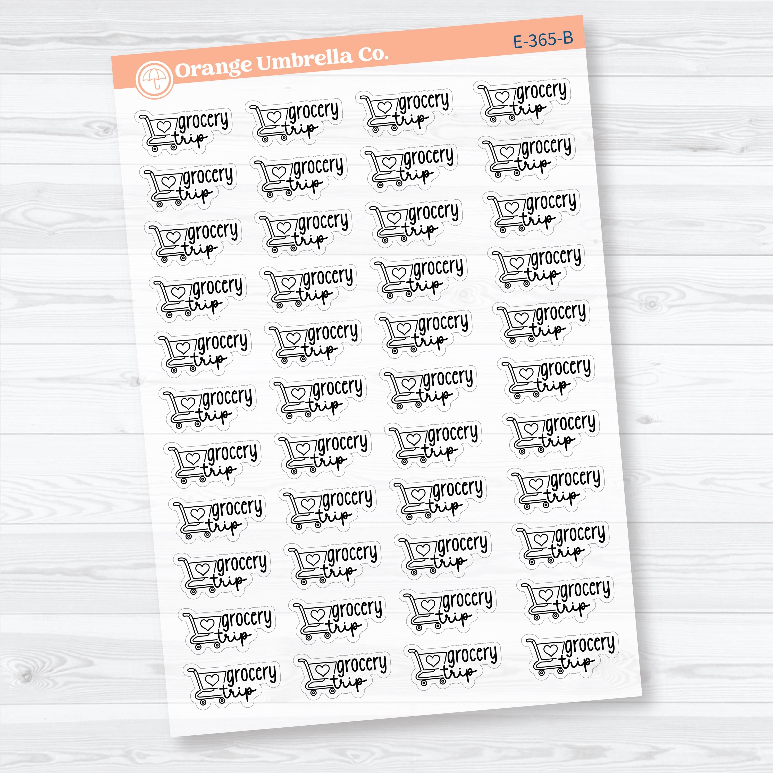 Grocery Trip Event Labels | Clear Matte Shopping Planner Stickers | E-365-CM