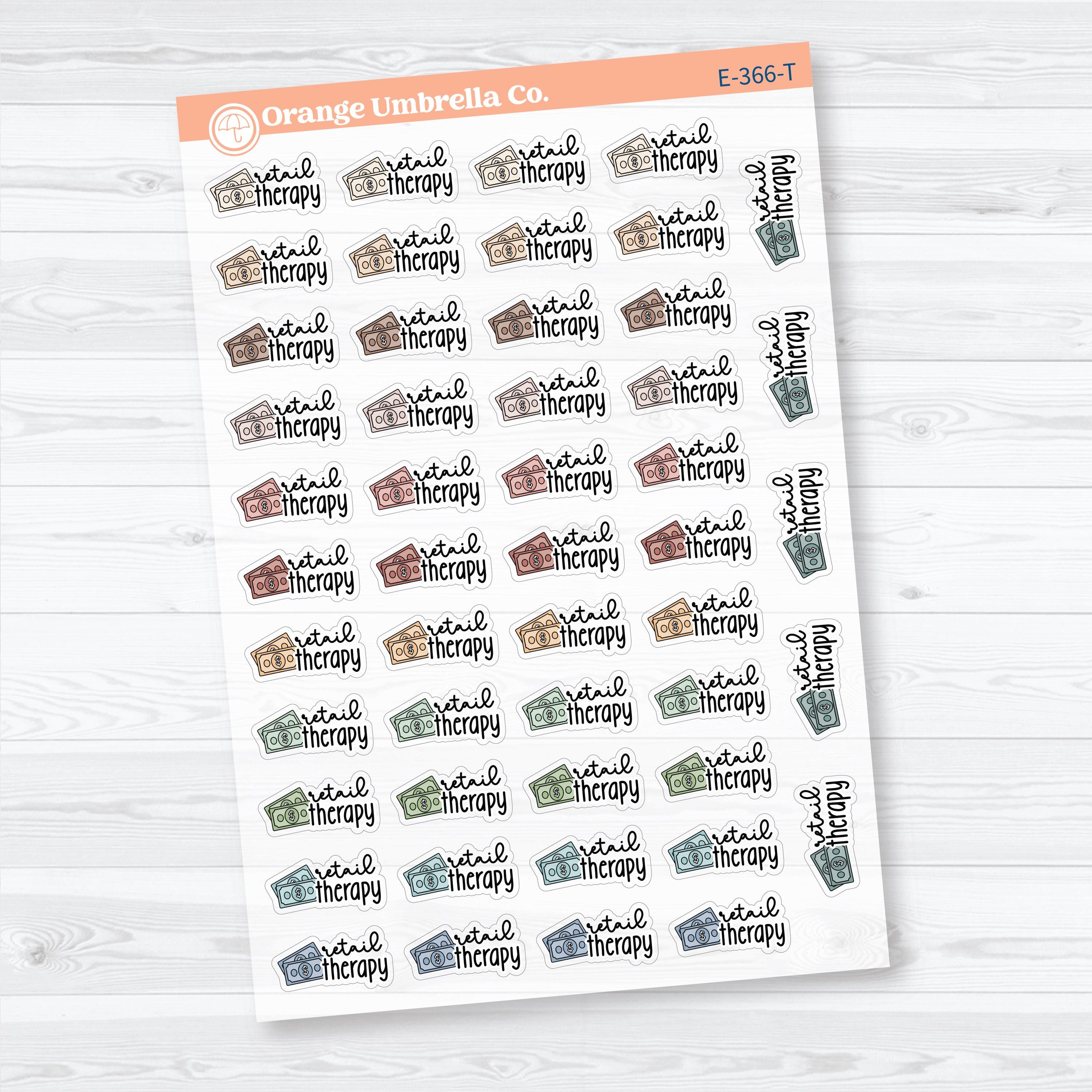 Retail Therapy Event Labels | Clear Matte Shopping Planner Stickers | E-366-CM