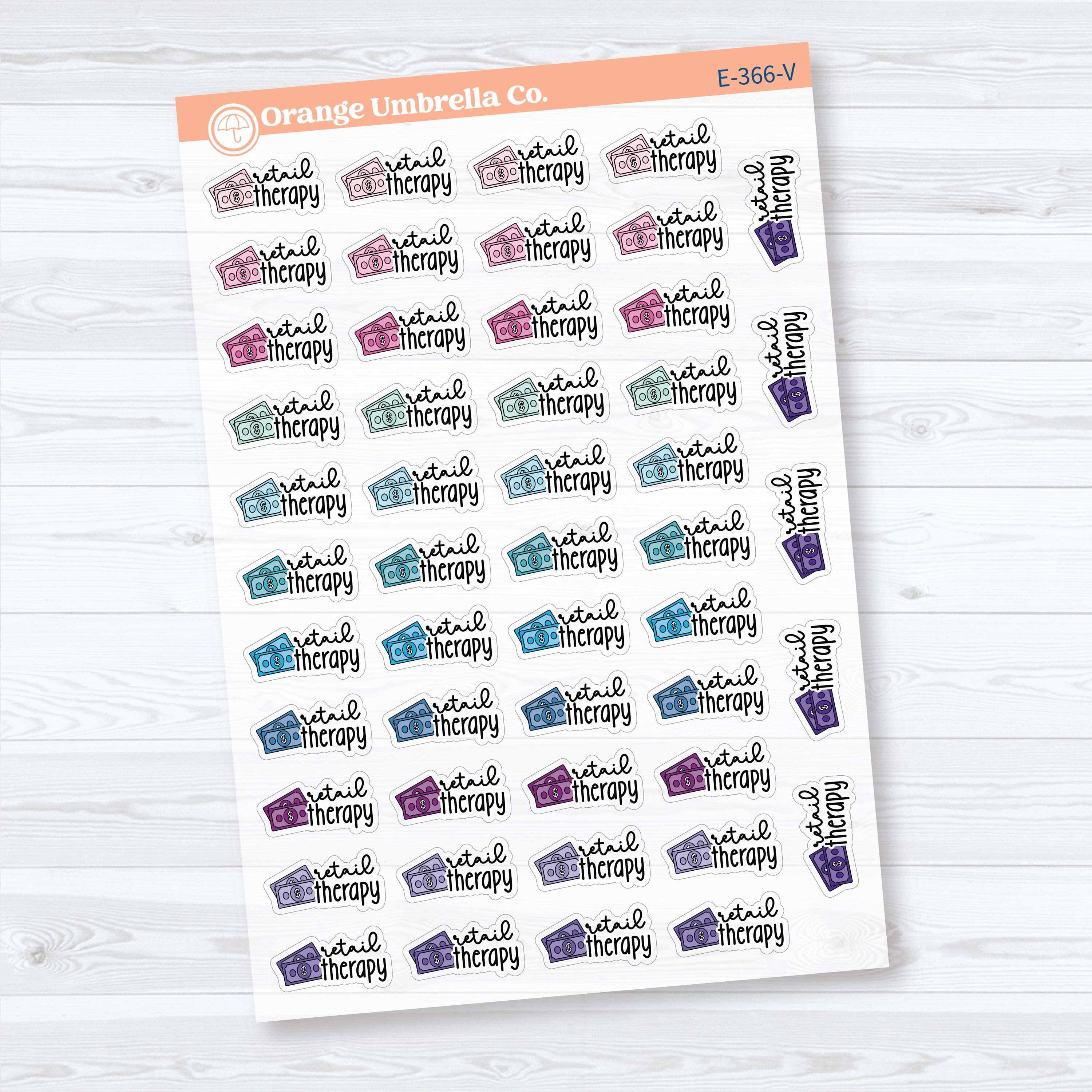 Retail Therapy Event Labels | Clear Matte Shopping Planner Stickers | E-366-CM
