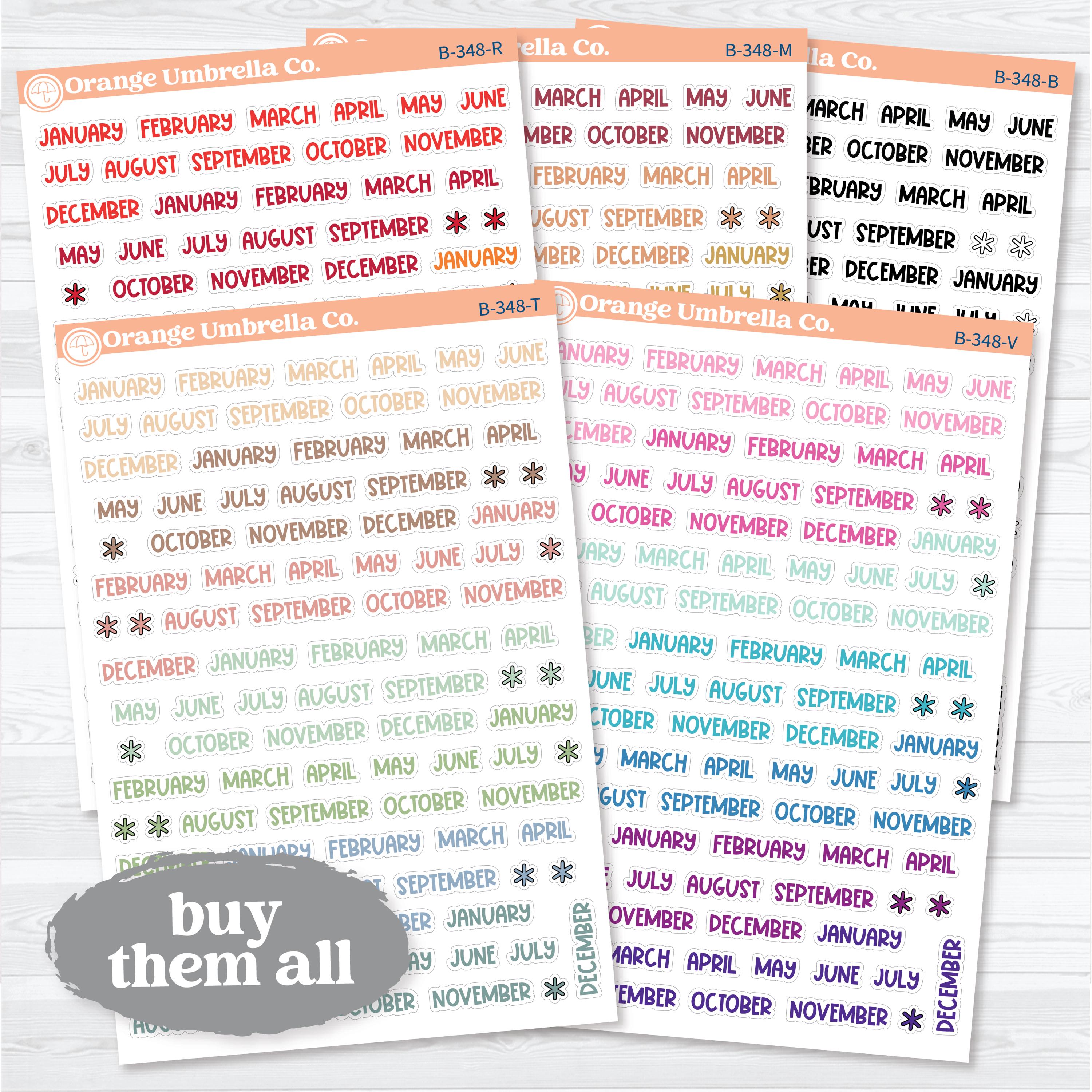 Funky Font Mini Months | Monthly Planner Stickers | B-348