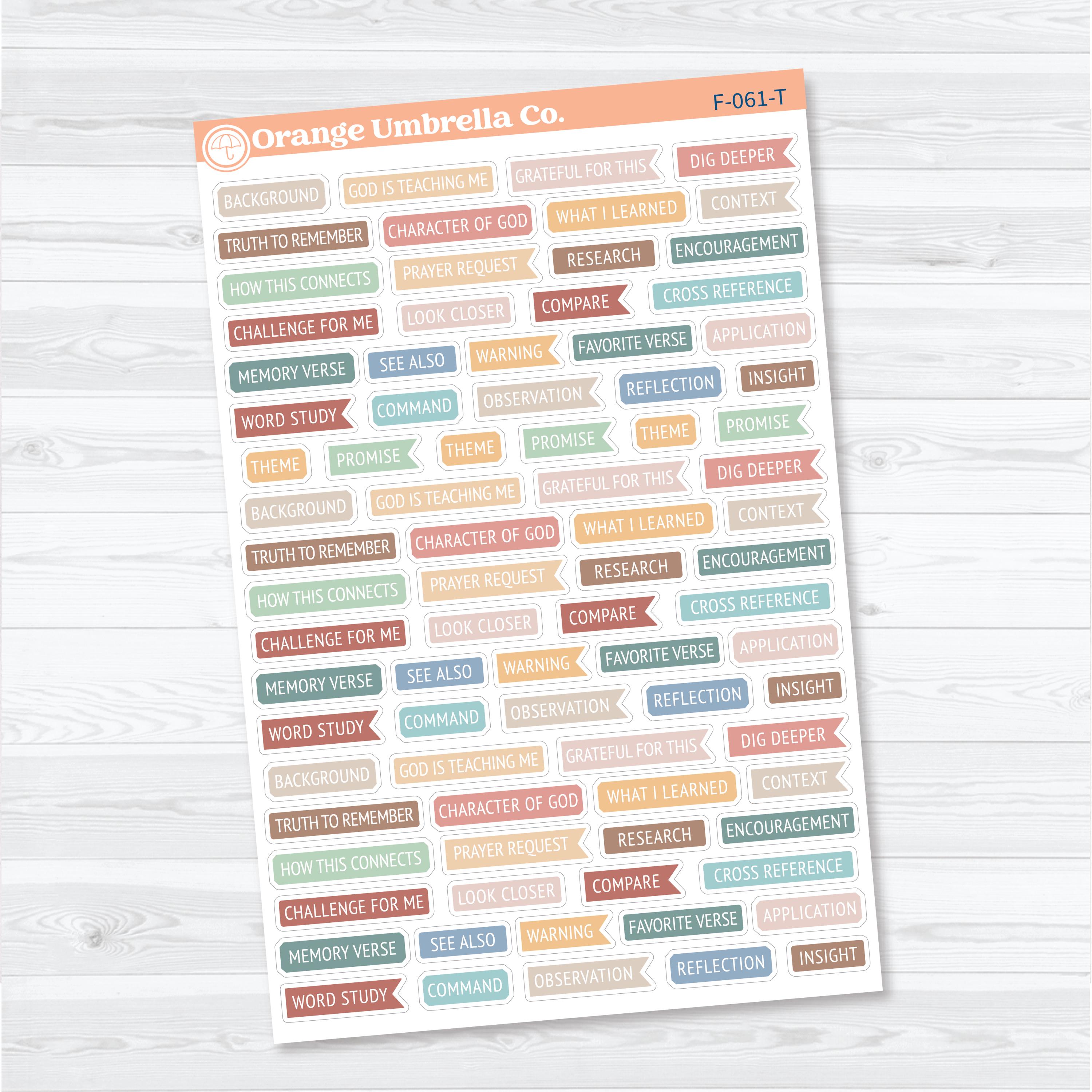 Bible Reading Annotation & Journaling Labels | Bible Study Planner Stickers | F-061