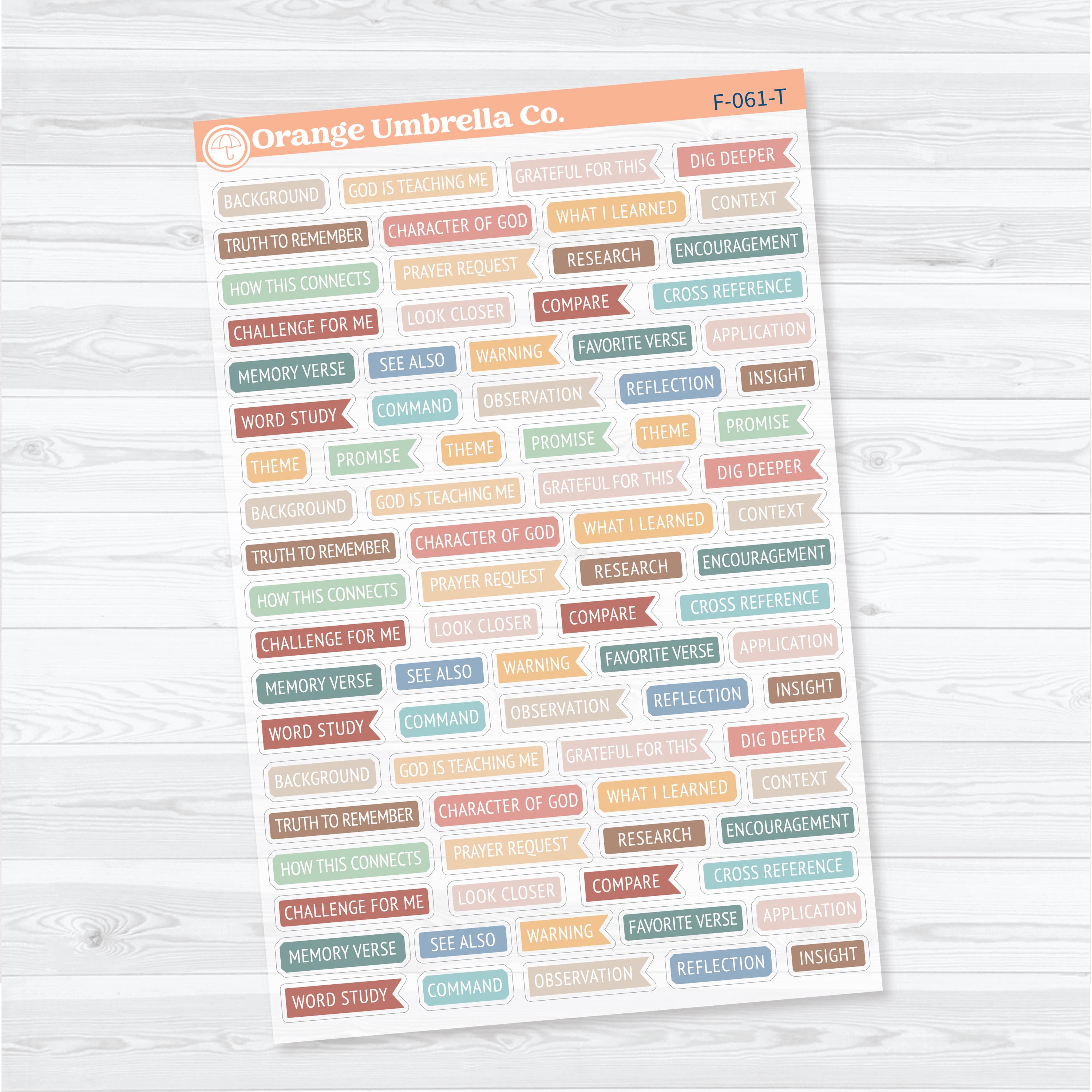 Bible Reading Annotation & Journaling Labels | Clear Matte Bible Study Planner Stickers | F-061-CM