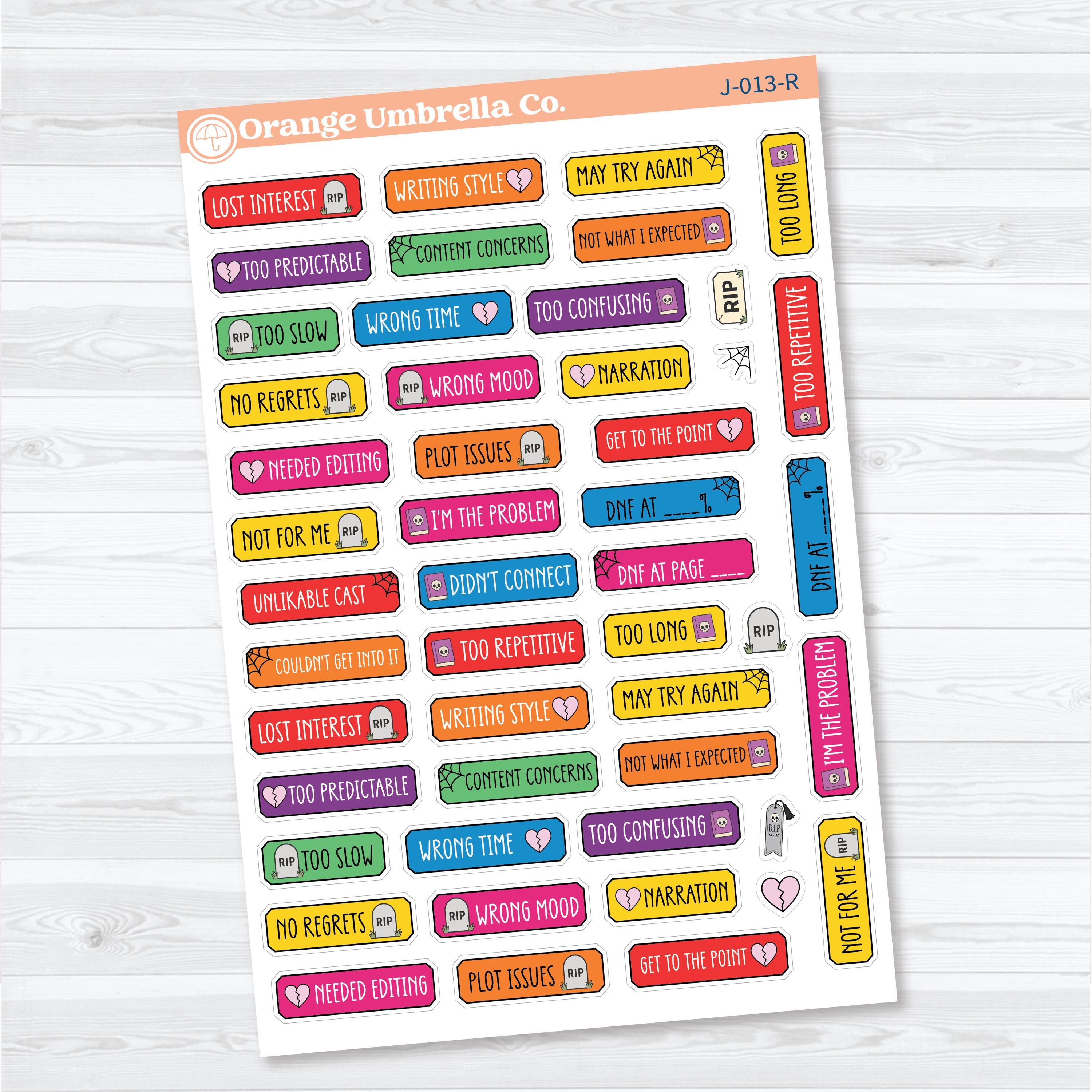 Did Not Finish Book Tracker Labels | Reading Journal Planner Stickers | J-013