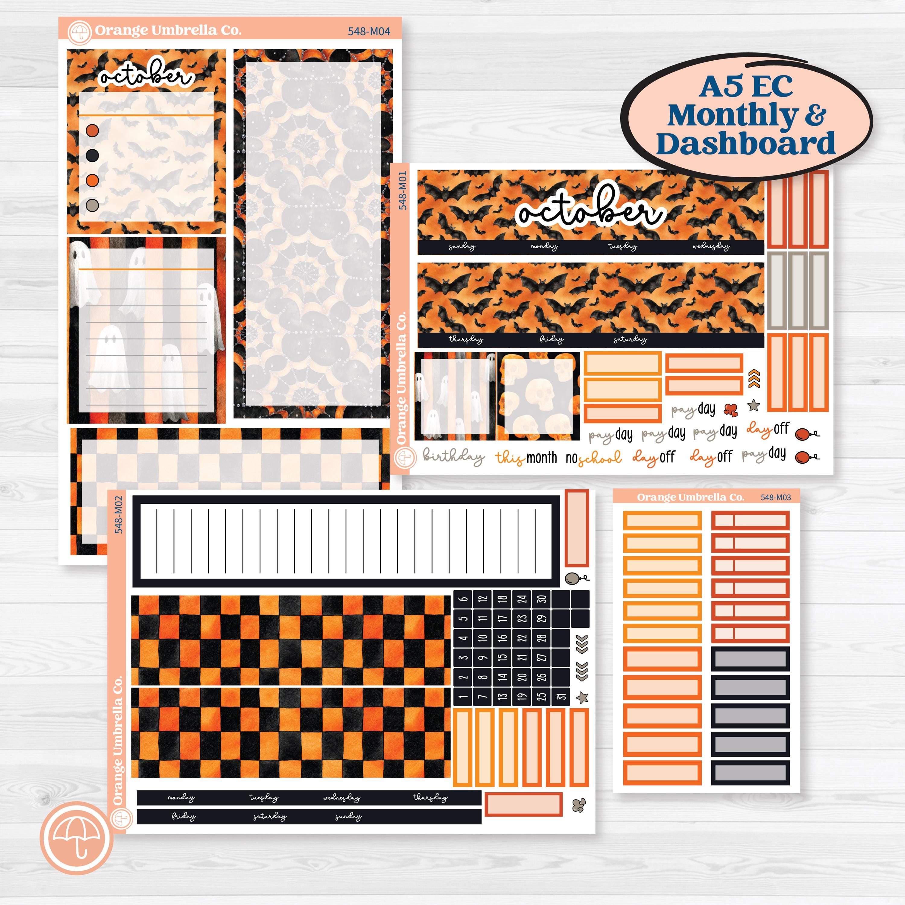 Halloween Planner Kit | A5 Erin Condren Monthly & Productivity Dashboard Sticker Kit | Carnival of Curiosities | KIT-548-M