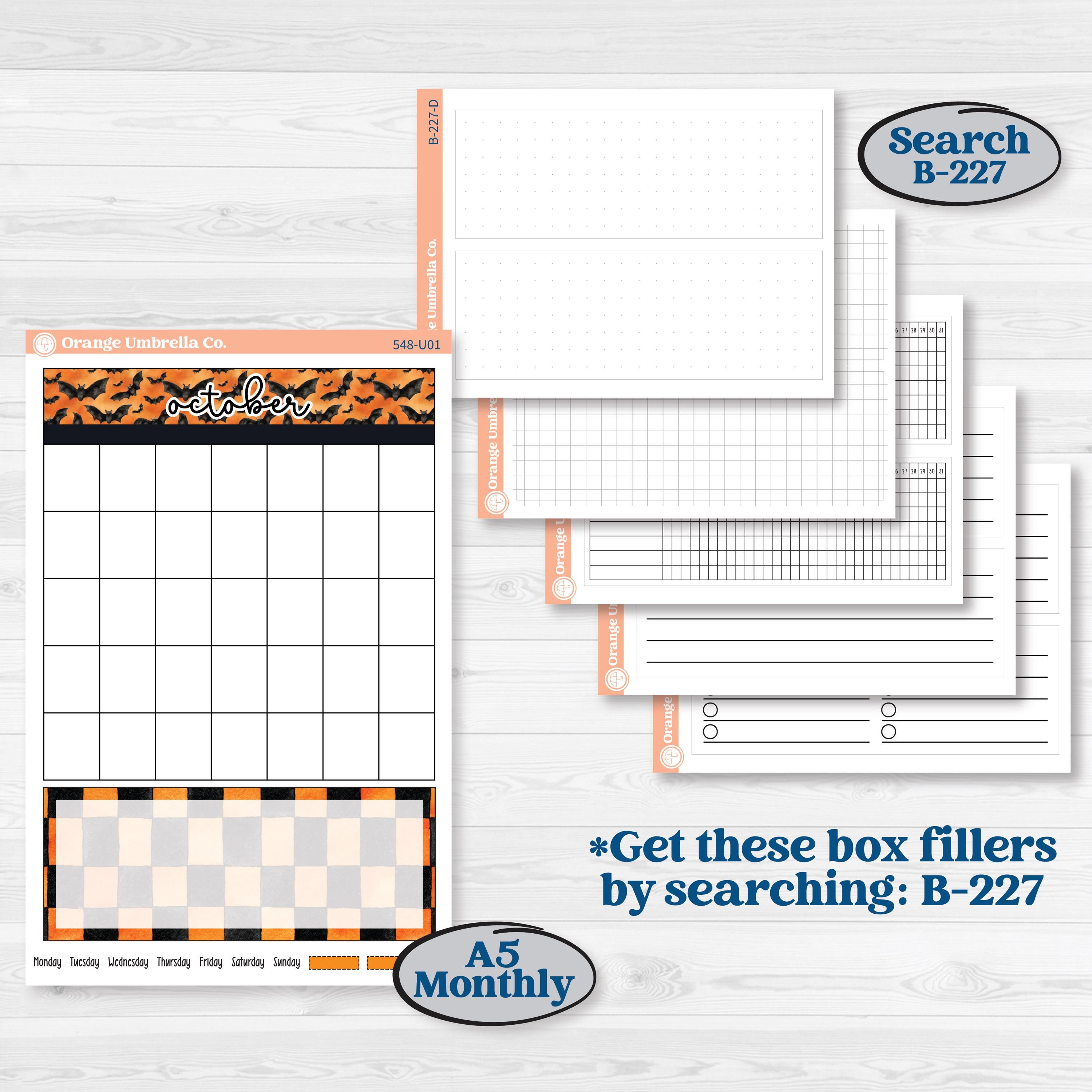 Halloween Planner Kit | A5 or 7x9 Create Your Own Monthly Dashboard Universal & Reading Log Stickers | Carnival of Curiosities | KIT-548-U