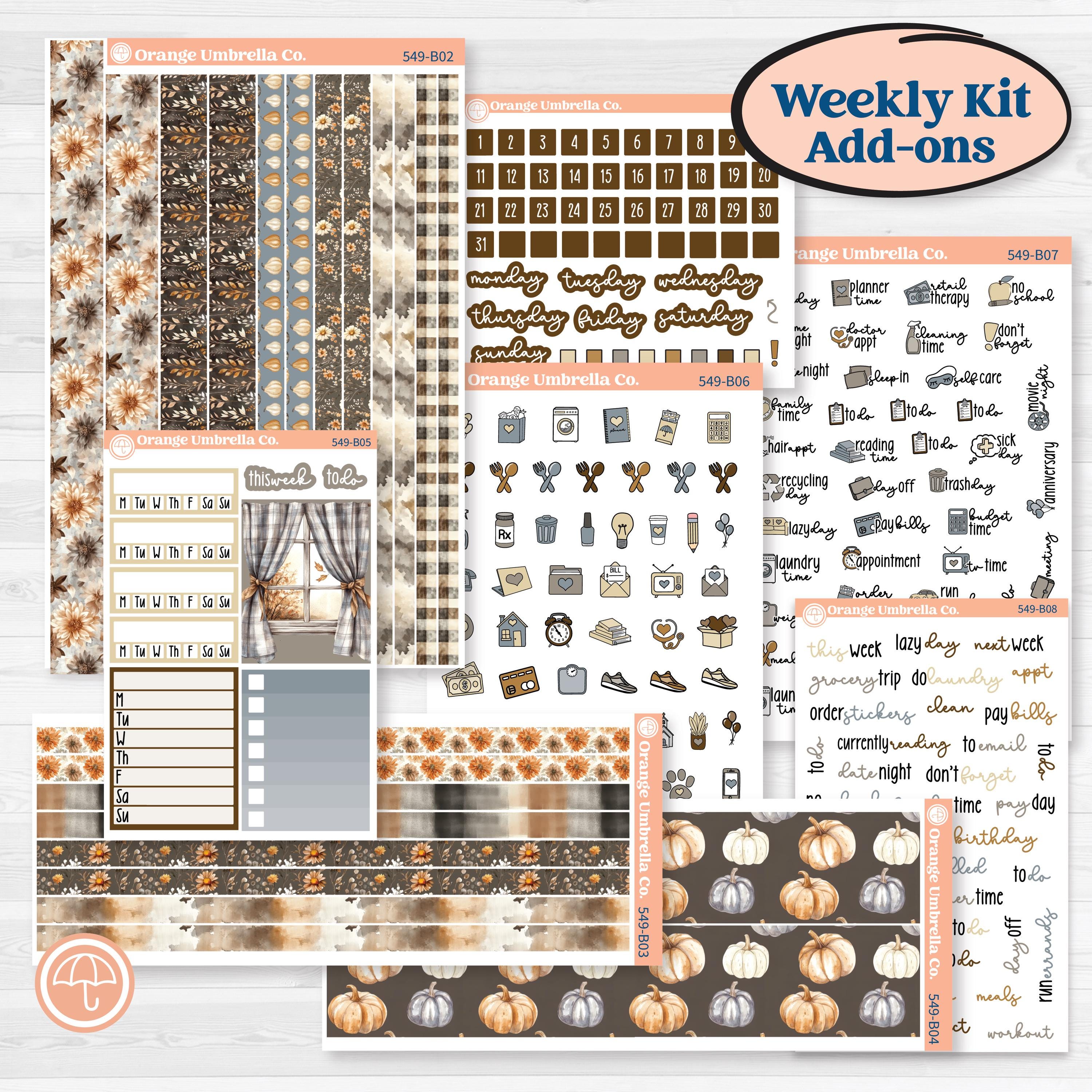 Blue Autumn Planner Kit | Weekly Add-On Planner Kit Stickers | Farmhouse Fall | KIT-549-B
