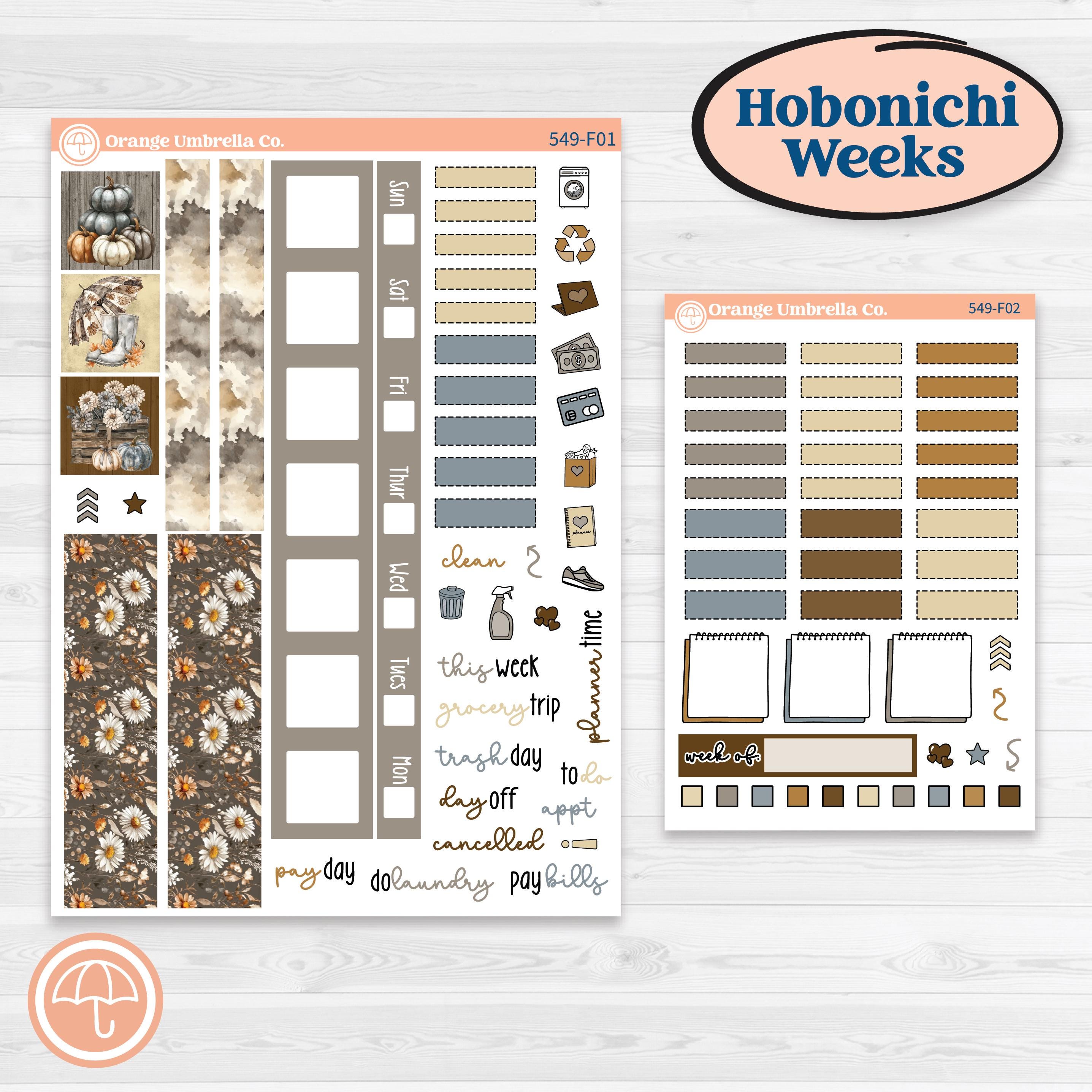 Blue Autumn Planner Kit | Hobonichi Weeks Weekly Planner Kit Stickers | Farmhouse Fall | KIT-549-F