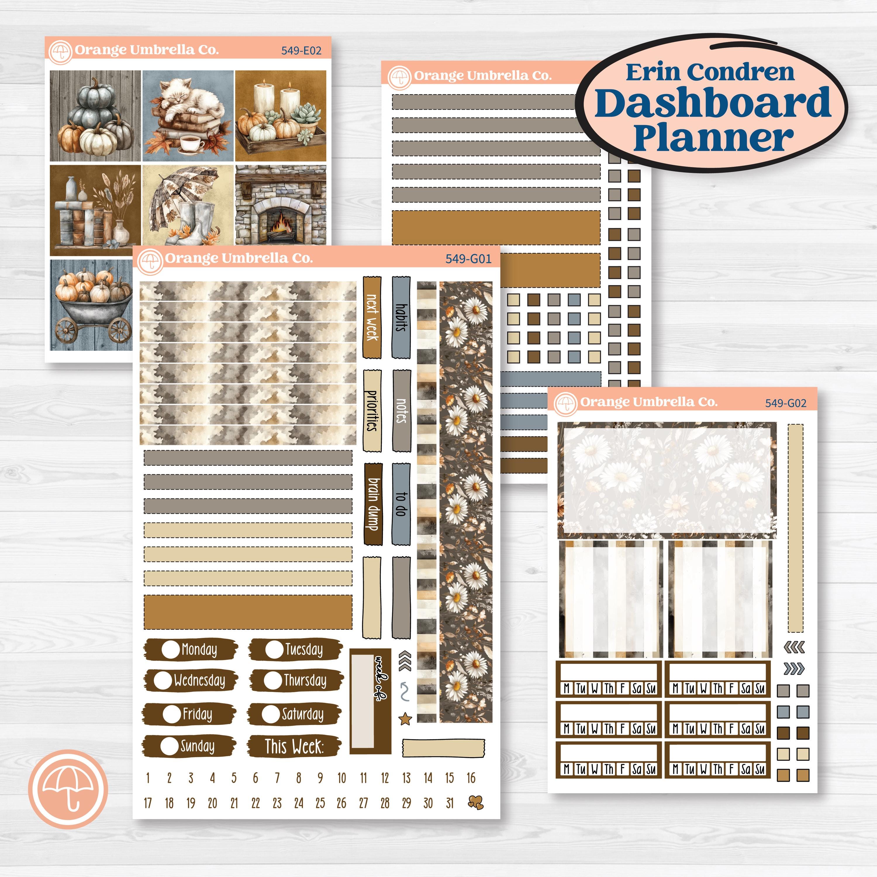 Blue Autumn Planner Kit | Erin Condren 7x9 Weekly Dashboard Planner Kit Stickers | Farmhouse Fall | KIT-549-G