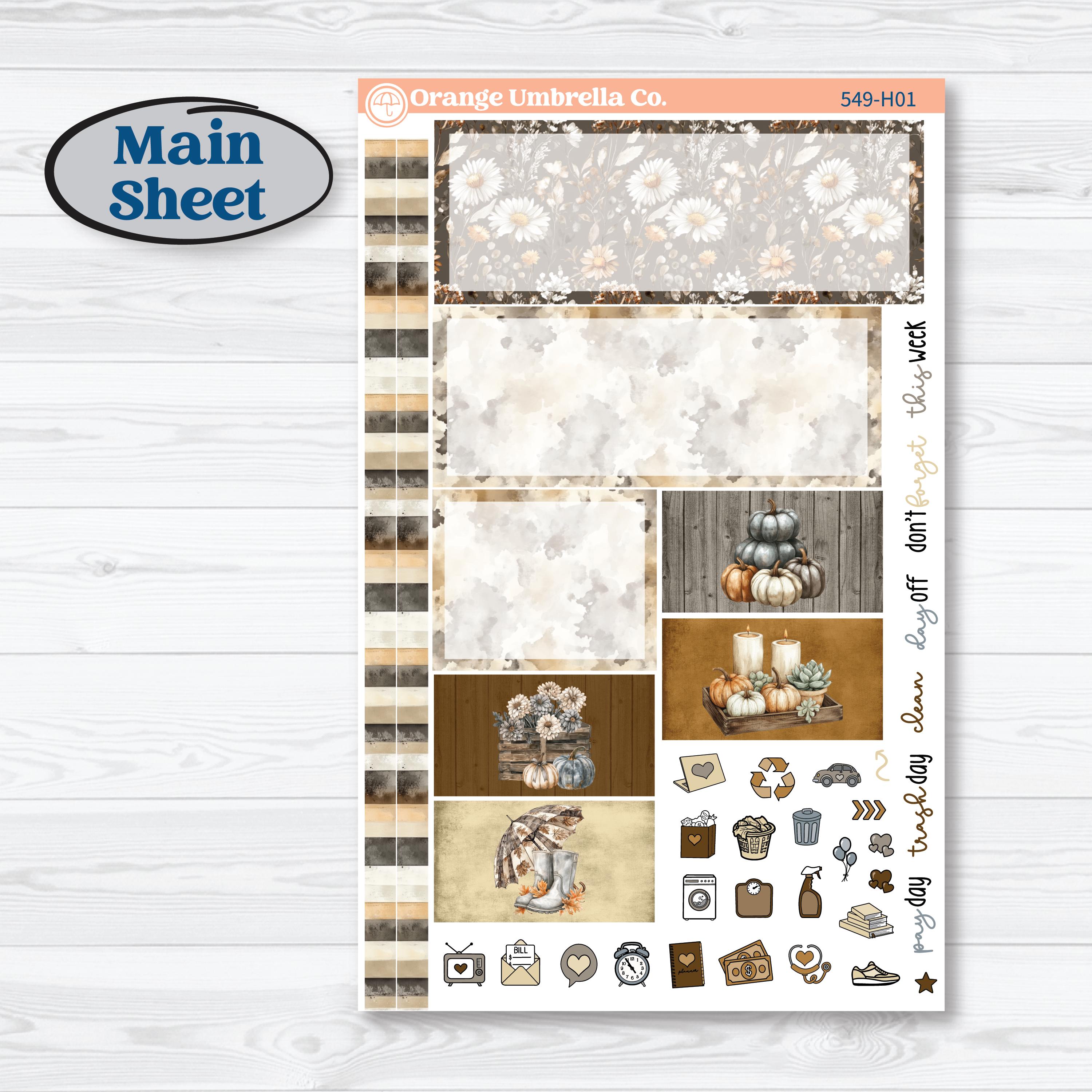 Blue Autumn Planner Kit | Plum Vertical Priorities 7x9 Planner Kit Stickers | Farmhouse Fall | KIT-549-H
