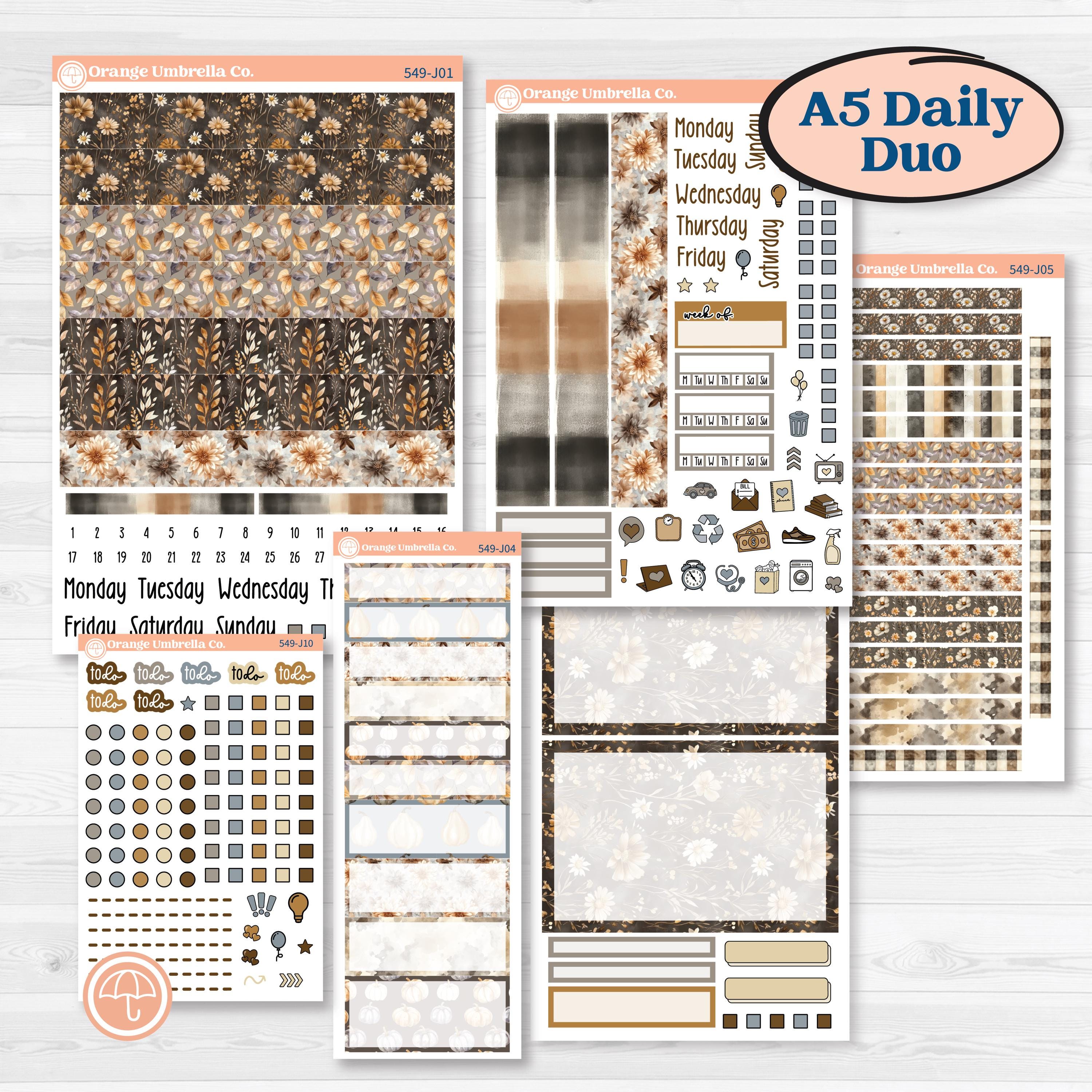 Blue Autumn Planner Kit | A5 Daily Duo Planner Kit Stickers | Farmhouse Fall | KIT-549-J