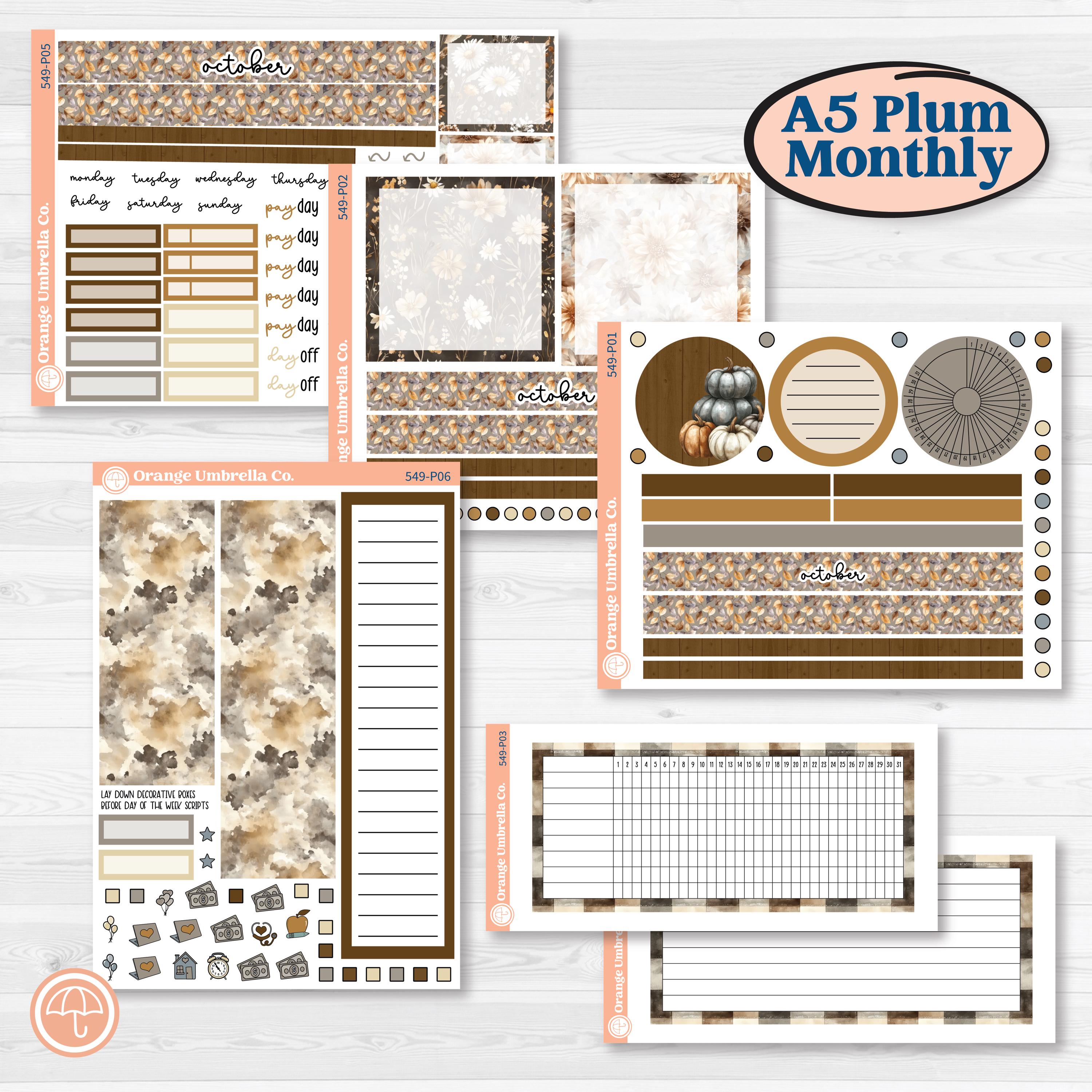 Blue Autumn Planner Kit | A5 Plum Monthly & Dashboard Planner Kit Stickers | Farmhouse Fall | KIT-549-P