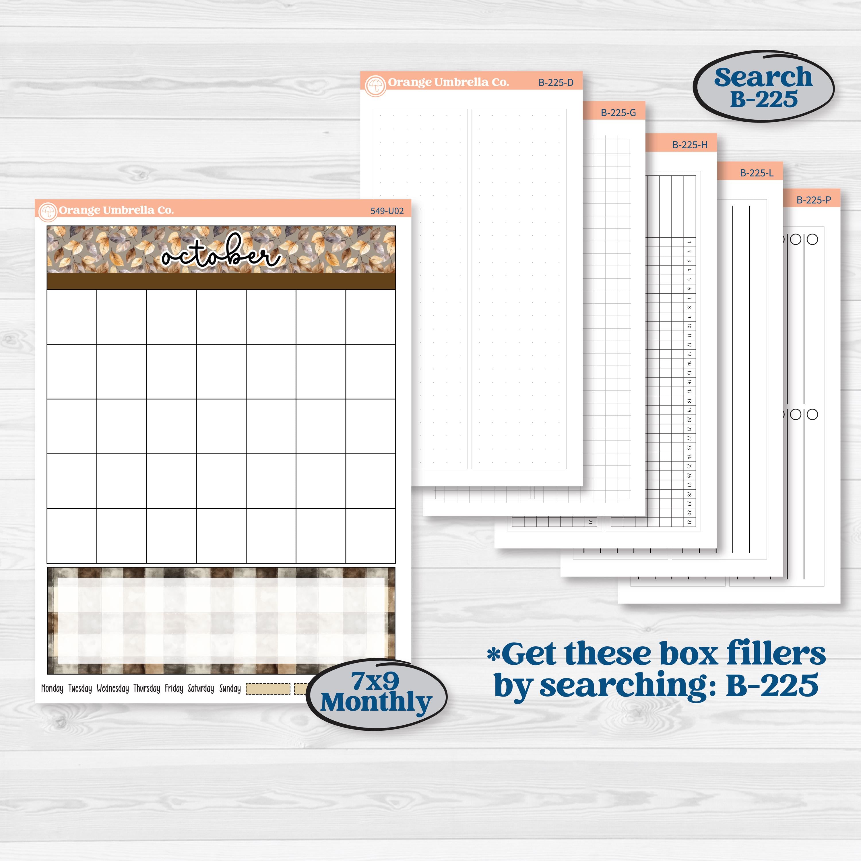 Blue Autumn Planner Kit | A5 or 7x9 Create Your Own Monthly Dashboard | Universal Reading Log Sticker Kit | Farmhouse Fall | KIT-549-U