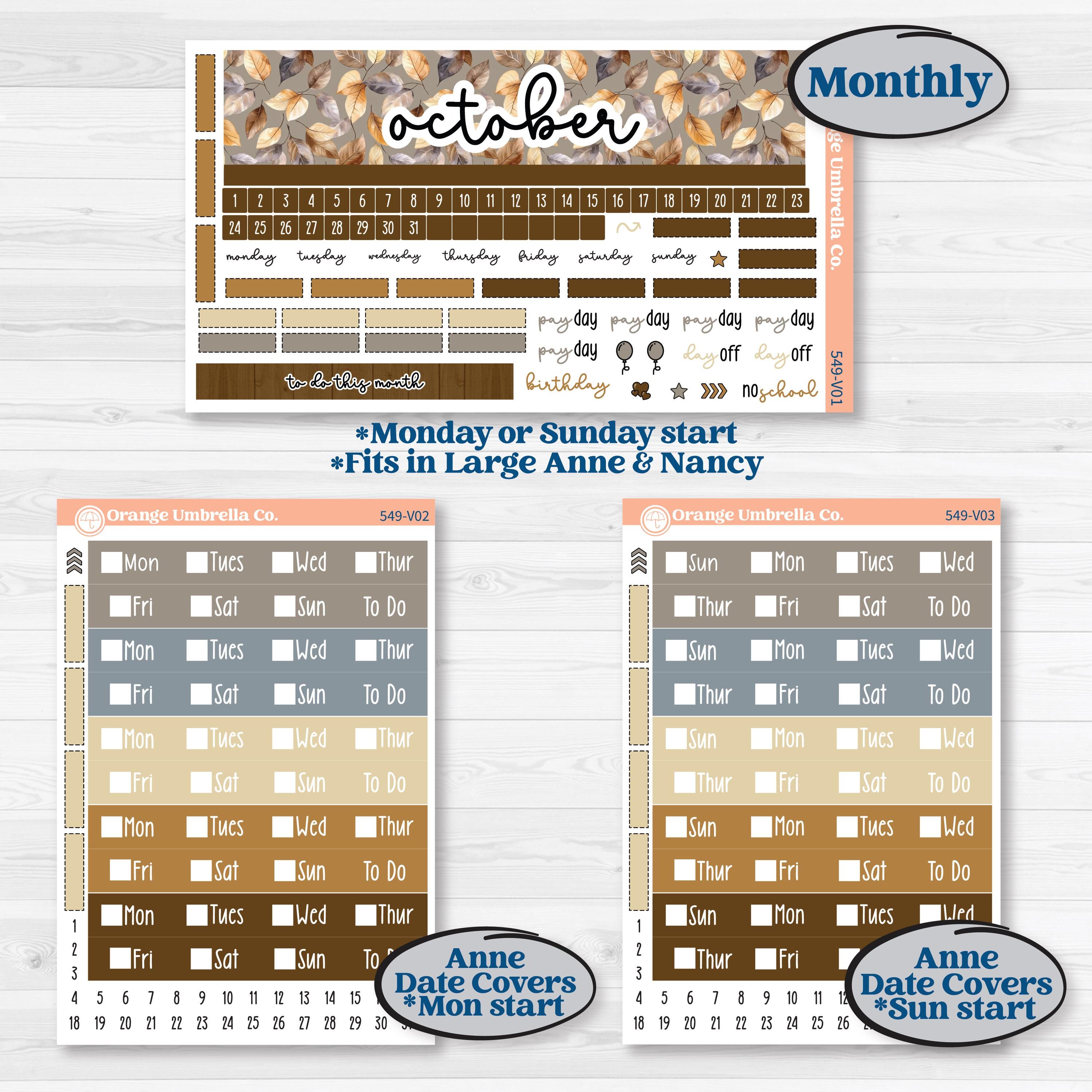 Blue Autumn Planner Kit | Laurel Denise Nancy Large & Anne Large Planner Kit Stickers | Farmhouse Fall | KIT-549-V