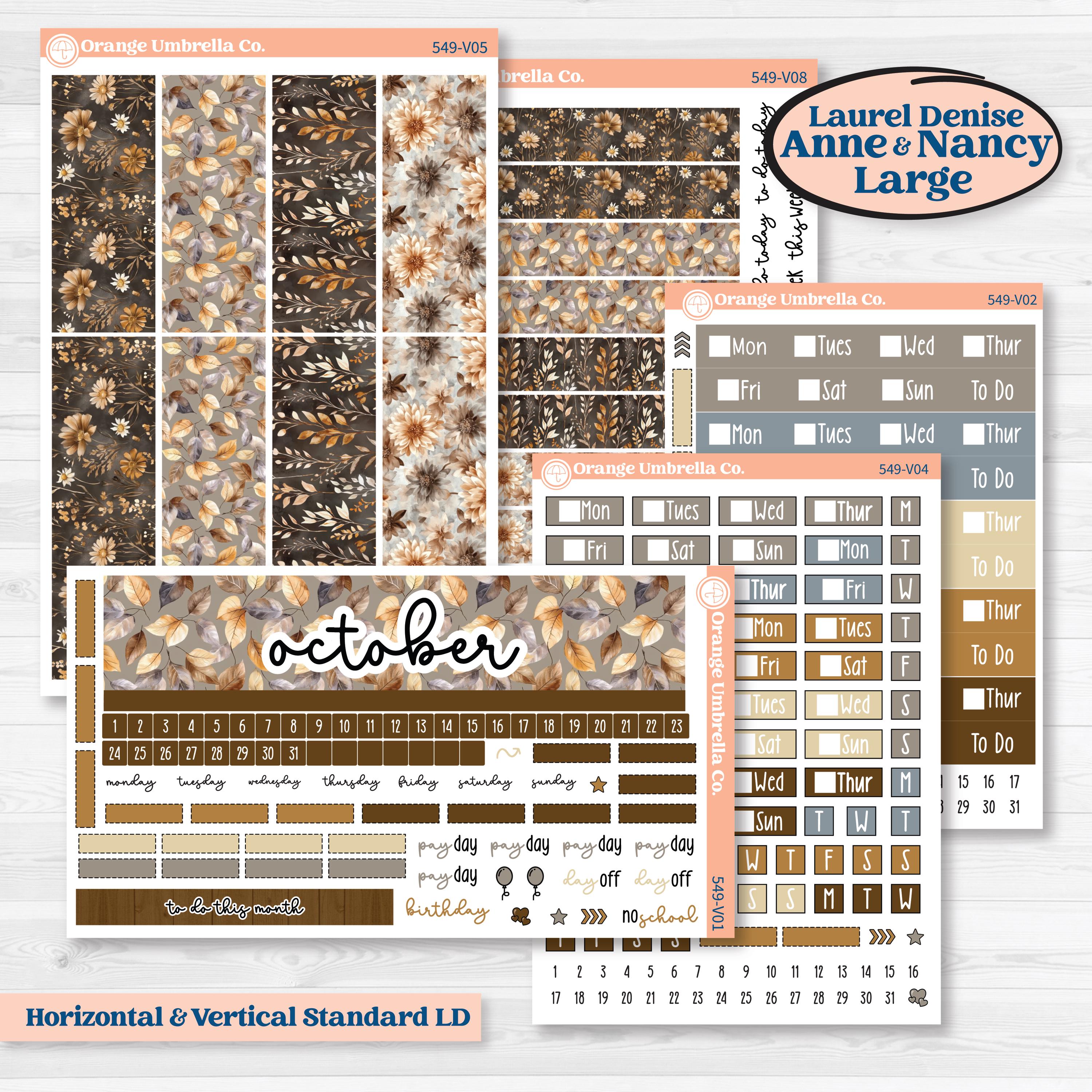 Blue Autumn Planner Kit | Laurel Denise Nancy Large & Anne Large Planner Kit Stickers | Farmhouse Fall | KIT-549-V
