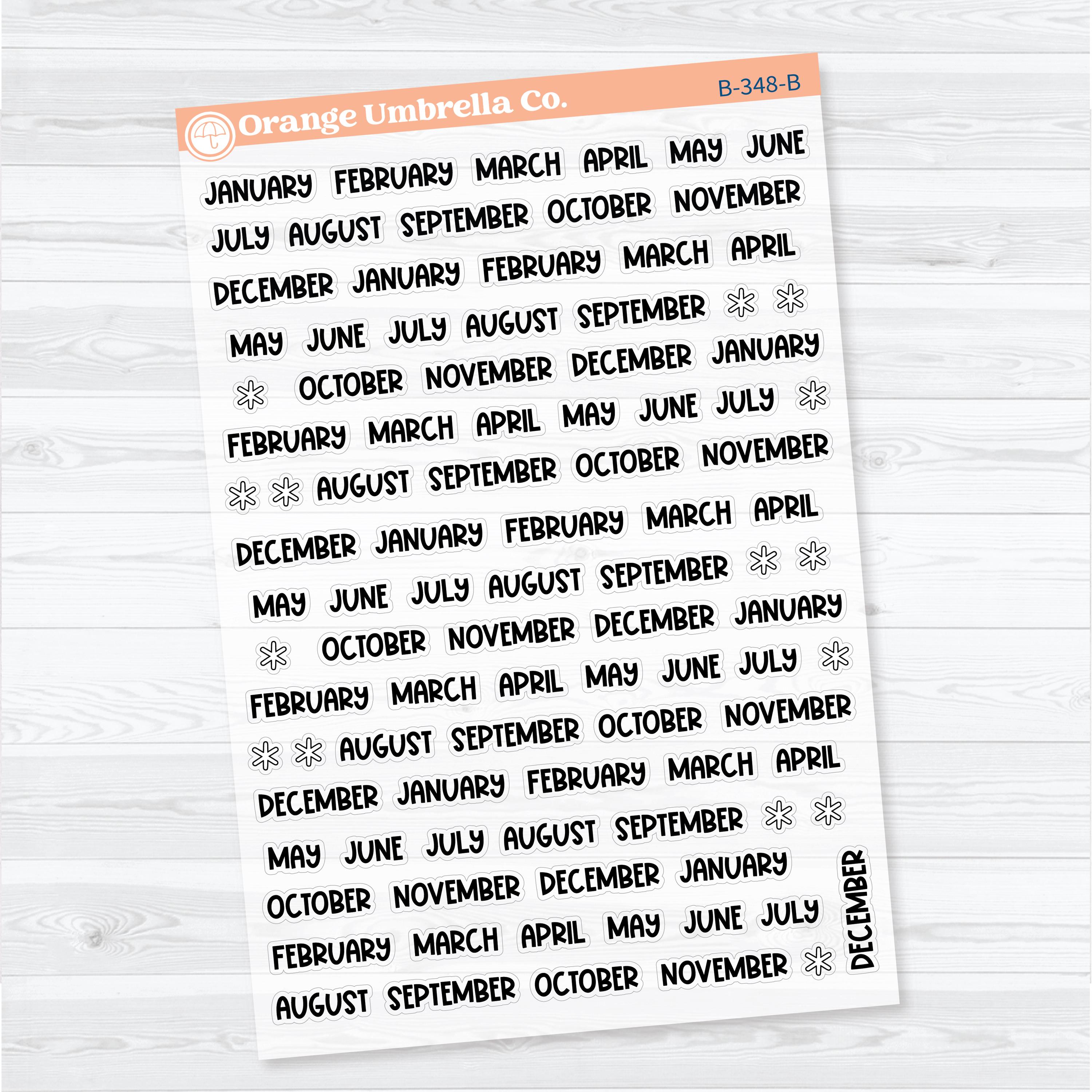 Funky Font Mini Months | Clear Matte Monthly Planner Stickers | B-348-CM