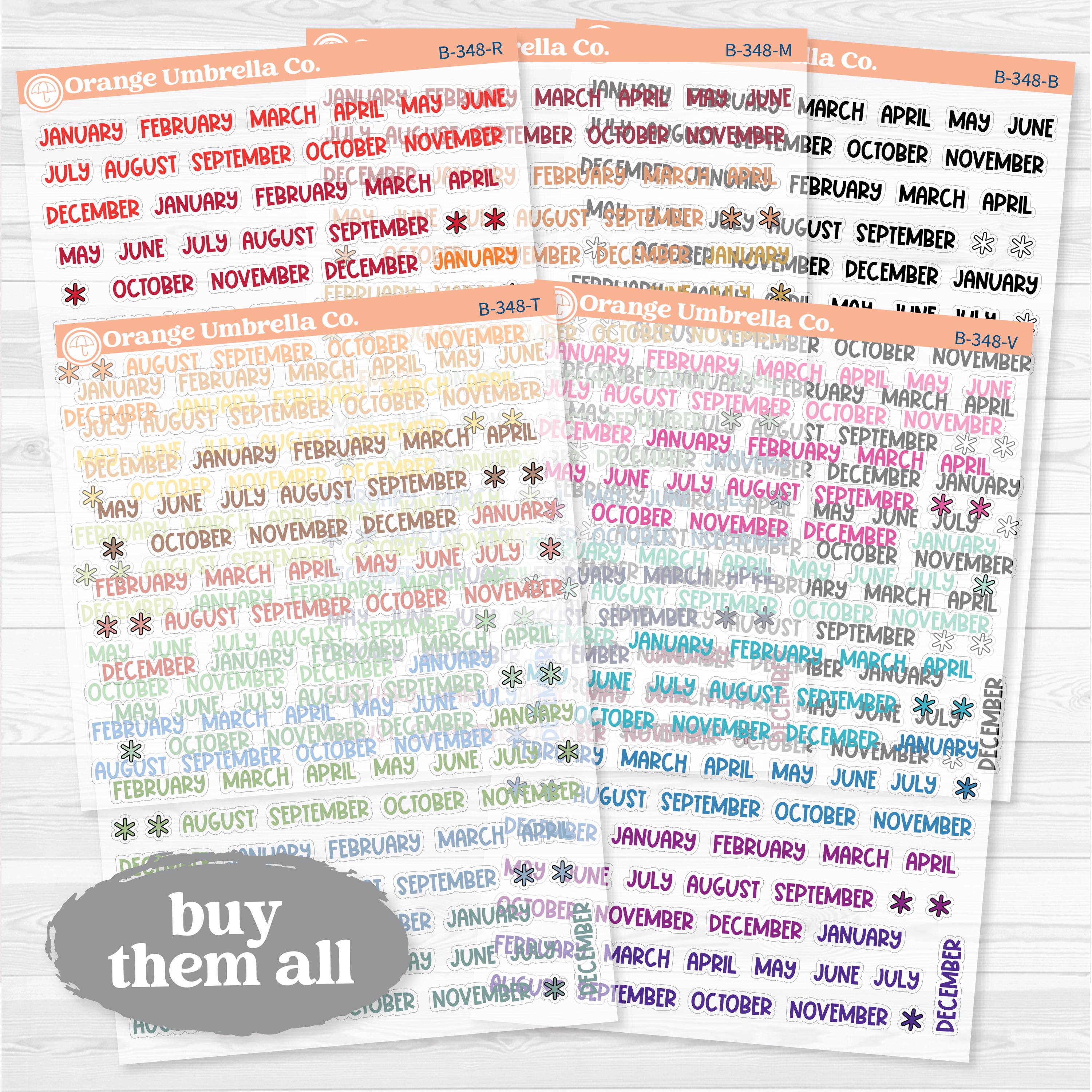 Funky Font Mini Months | Clear Matte Monthly Planner Stickers | B-348-CM