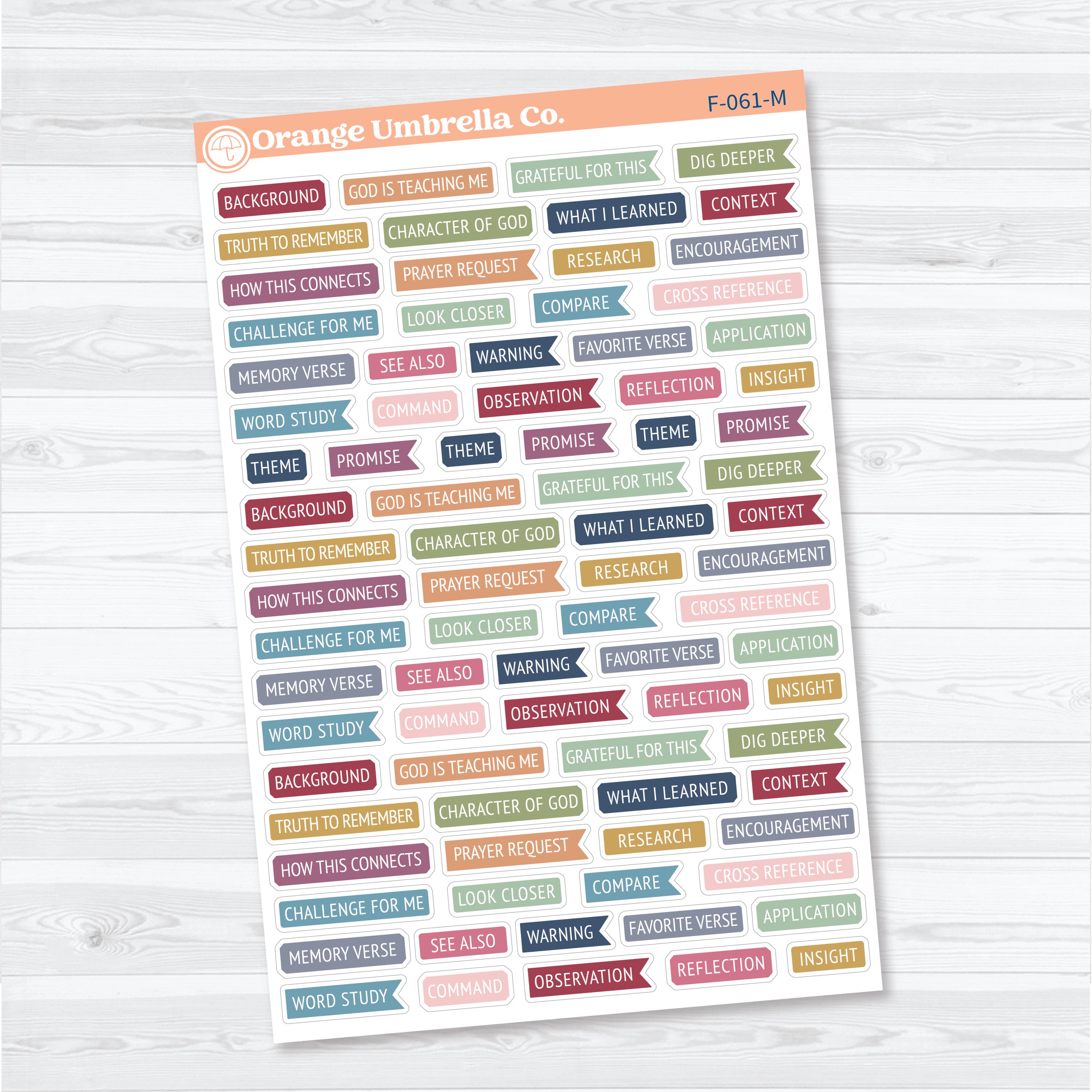 Bible Reading Annotation & Journaling Labels | Bible Study Planner Stickers | F-061