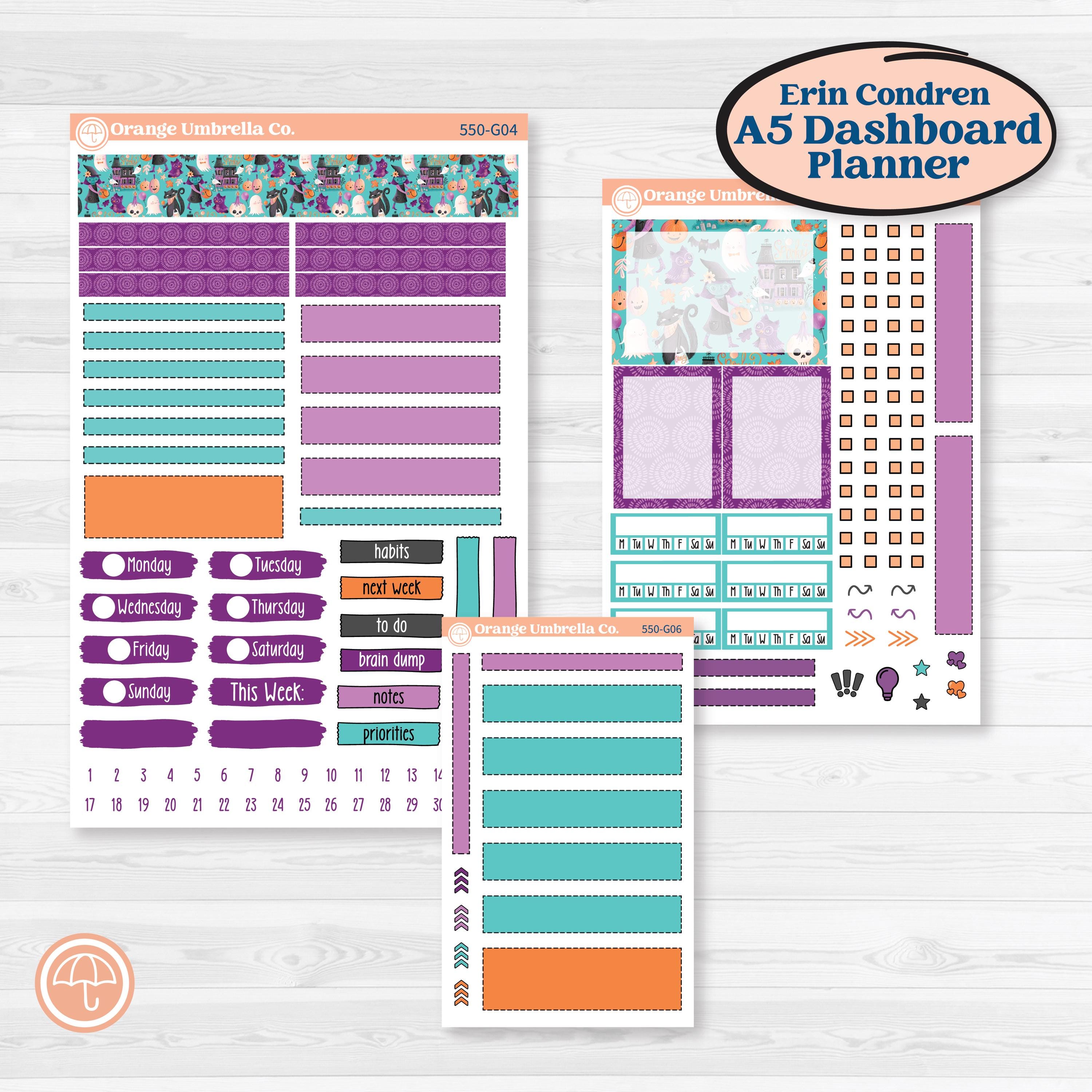Halloween Planner Kit | Erin Condren A5 Weekly Dashboard Planner Kit Stickers | Sweetly Spooky | KIT-550-G4