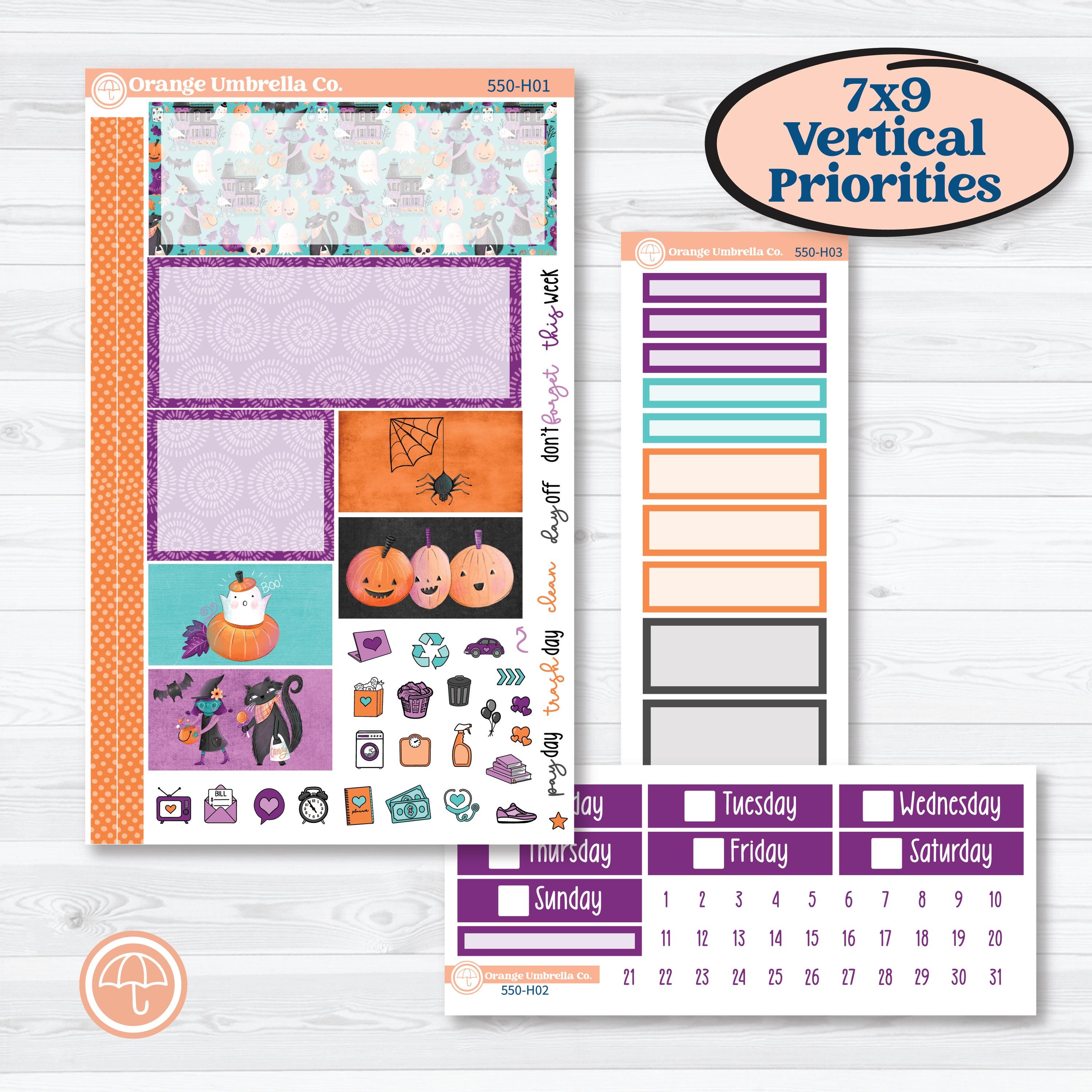 Halloween Planner Kit | Plum Vertical Priorities 7x9 Planner Kit Stickers | Sweetly Spooky | KIT-550-H