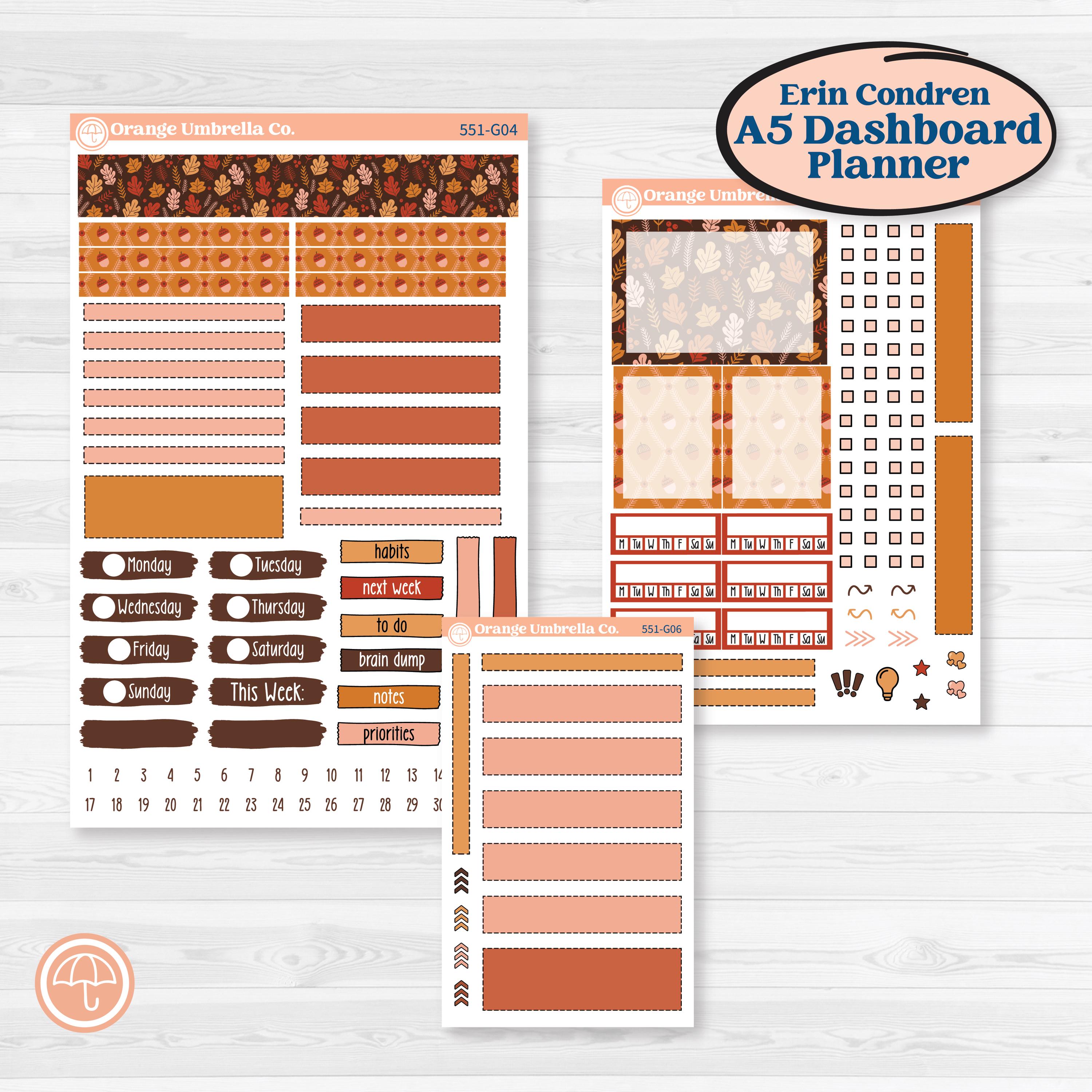 Fall Planner Kit | Erin Condren A5 Weekly Dashboard Planner Kit Stickers | Autumn Folk | KIT-551-G4