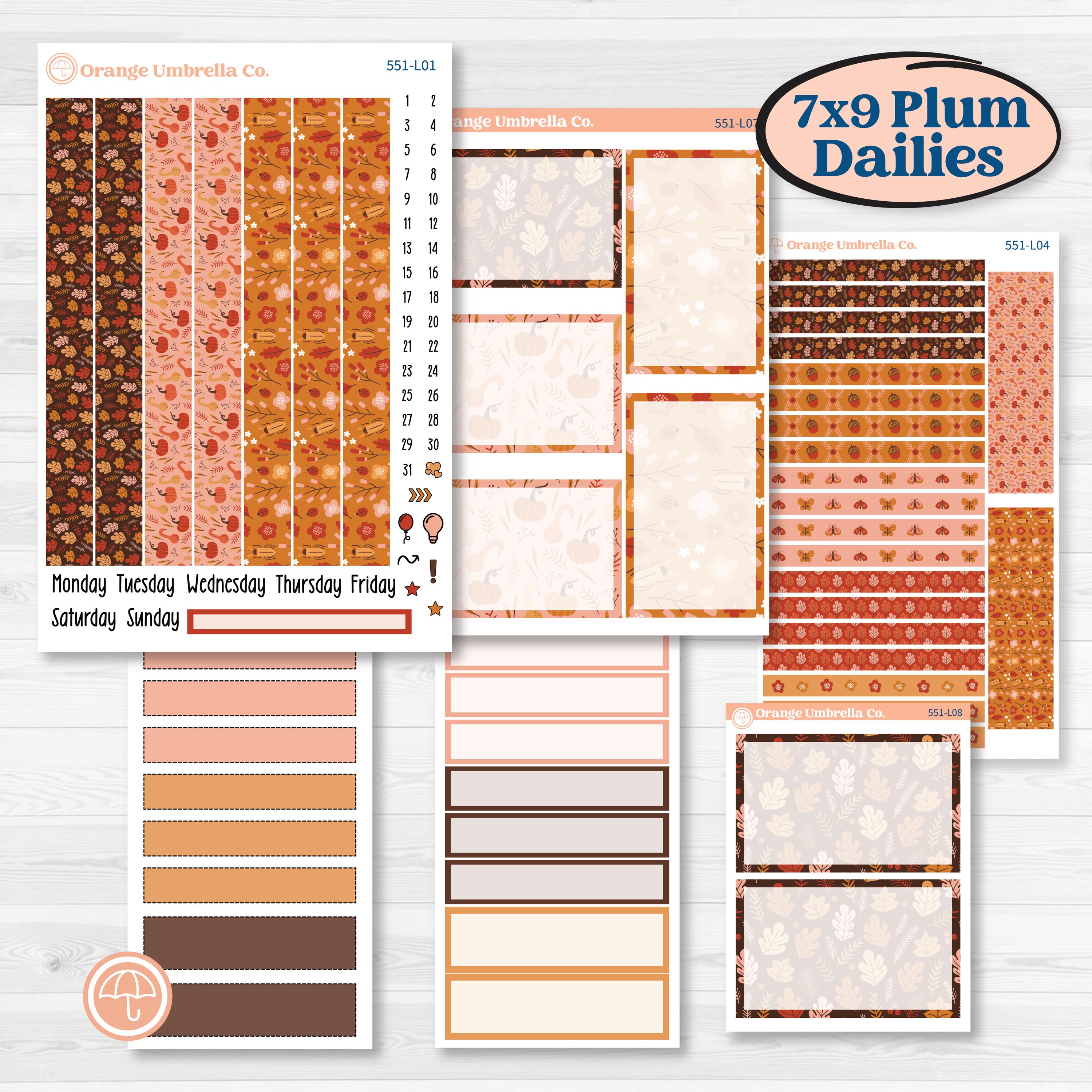 Fall Planner Kit | 7x9 Plum Daily Planner Kit Stickers | Autumn Folk | KIT-551-L