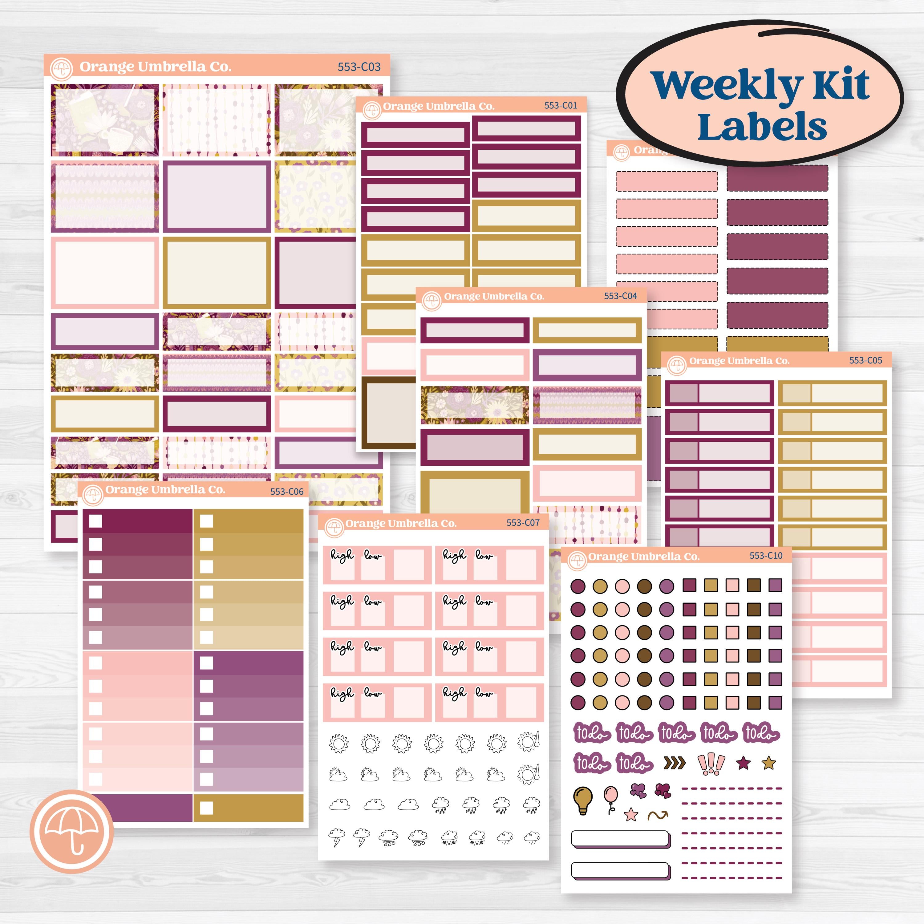 Book Planner Kit | Weekly Add-On Labels Planner Kit Stickers | Garden Library | KIT-553-C