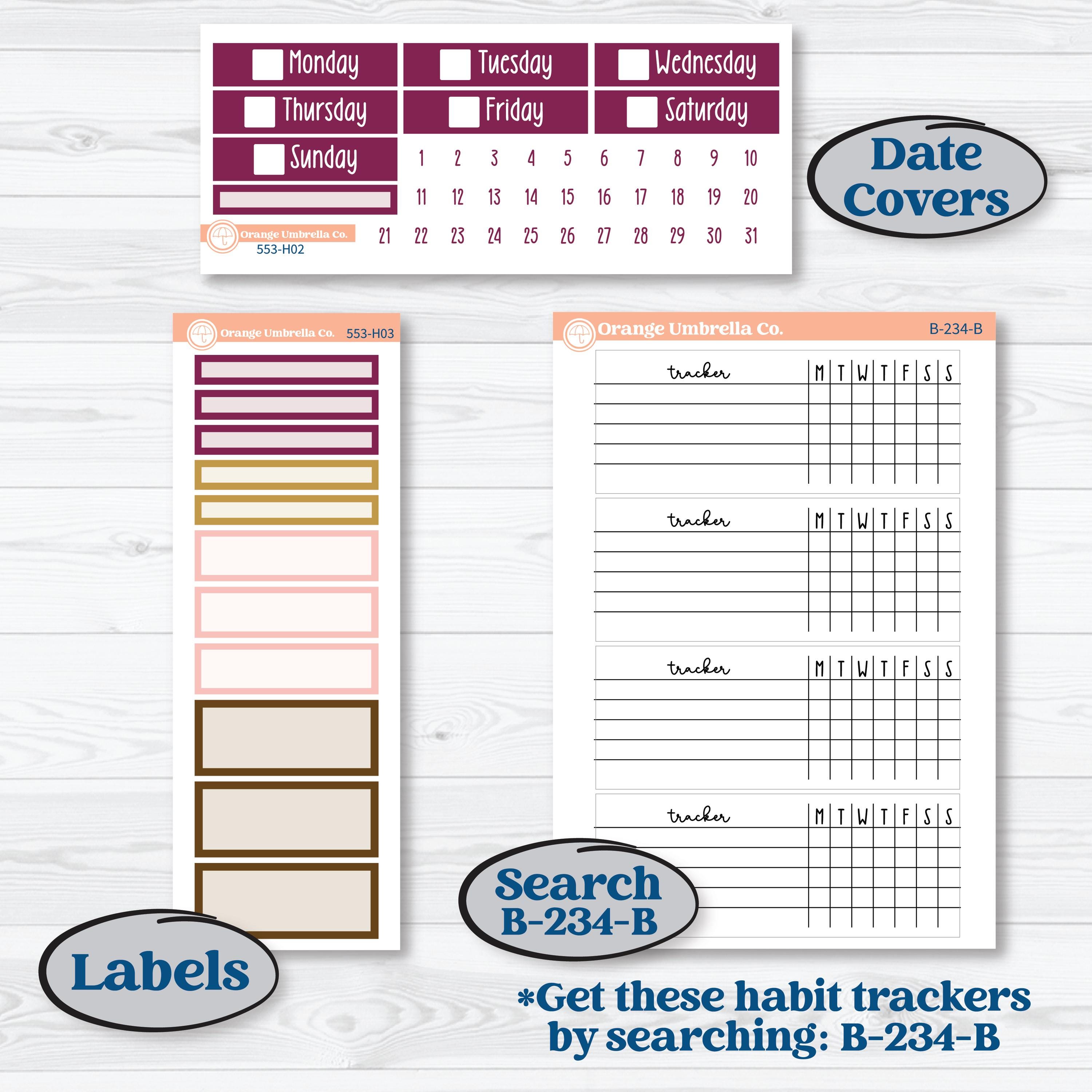 Book Planner Kit | Plum Vertical Priorities 7x9 Planner Kit Stickers | Garden Library | KIT-553-H