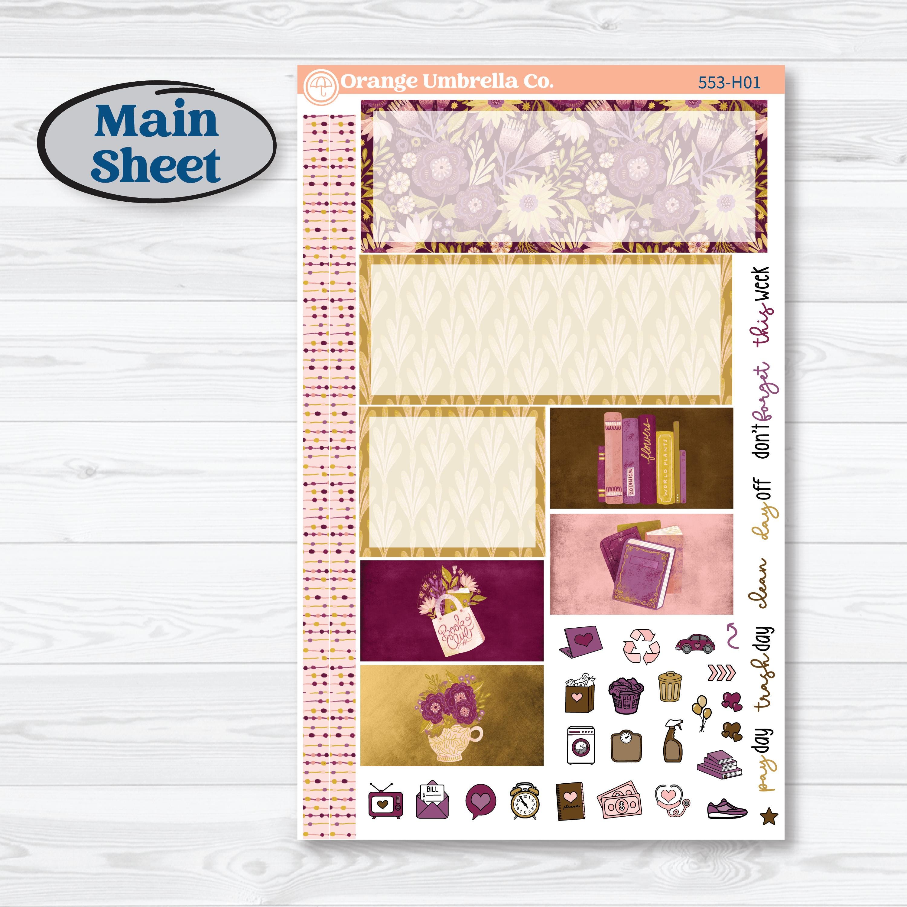 Book Planner Kit | Plum Vertical Priorities 7x9 Planner Kit Stickers | Garden Library | KIT-553-H