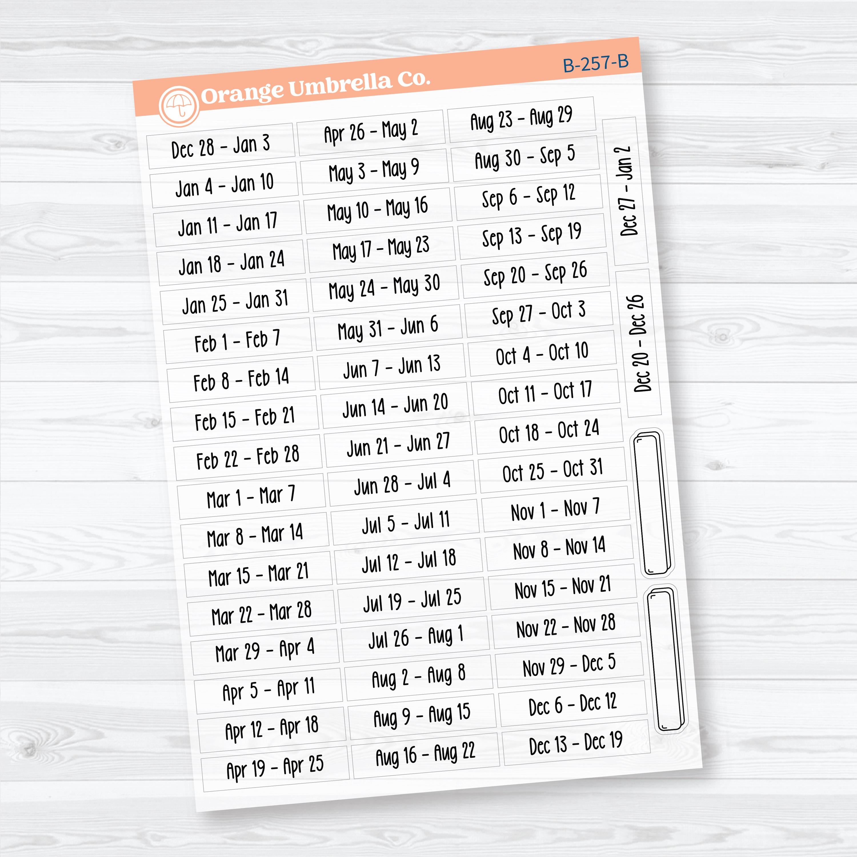 Monday Start Weeks of the Year 2027 | Weekly Planner Stickers | B-257
