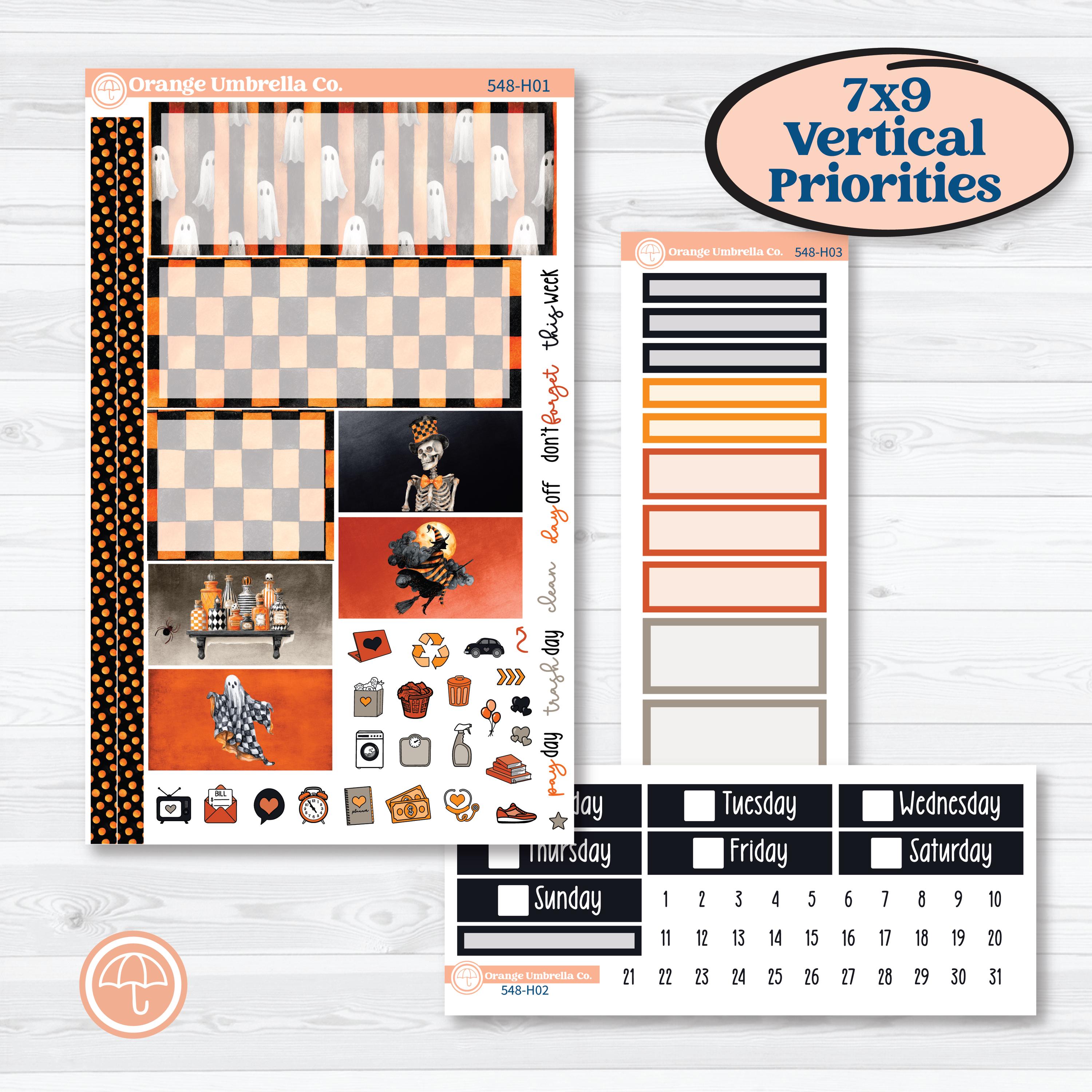 Halloween Planner Kit | Plum Vertical Priorities 7x9 Planner Kit Stickers | Carnival of Curiosities | KIT-548-H