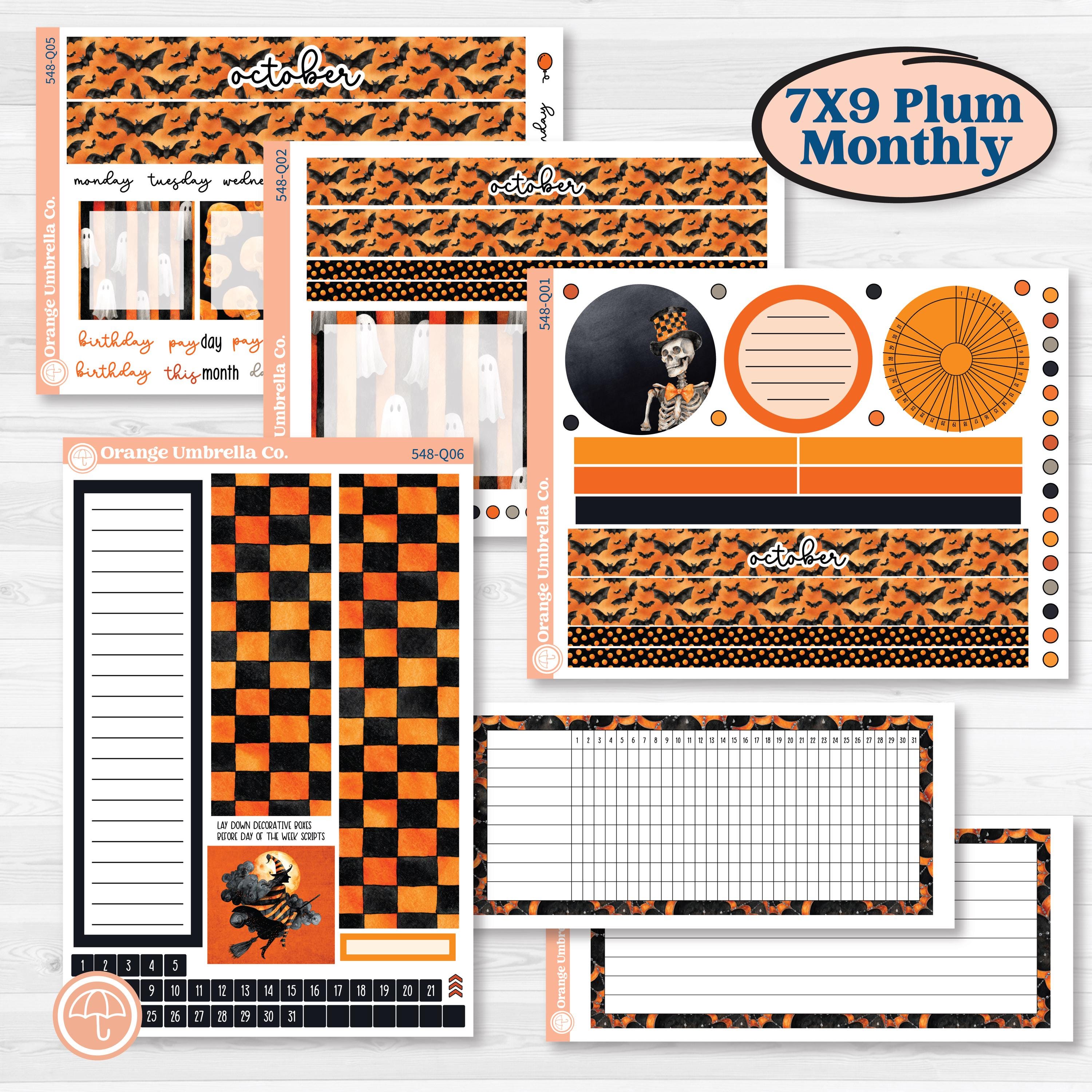 Halloween Planner Kit | 7x9 Plum Monthly & Dashboard Planner Kit Stickers | Carnival of Curiosities | KIT-548-Q