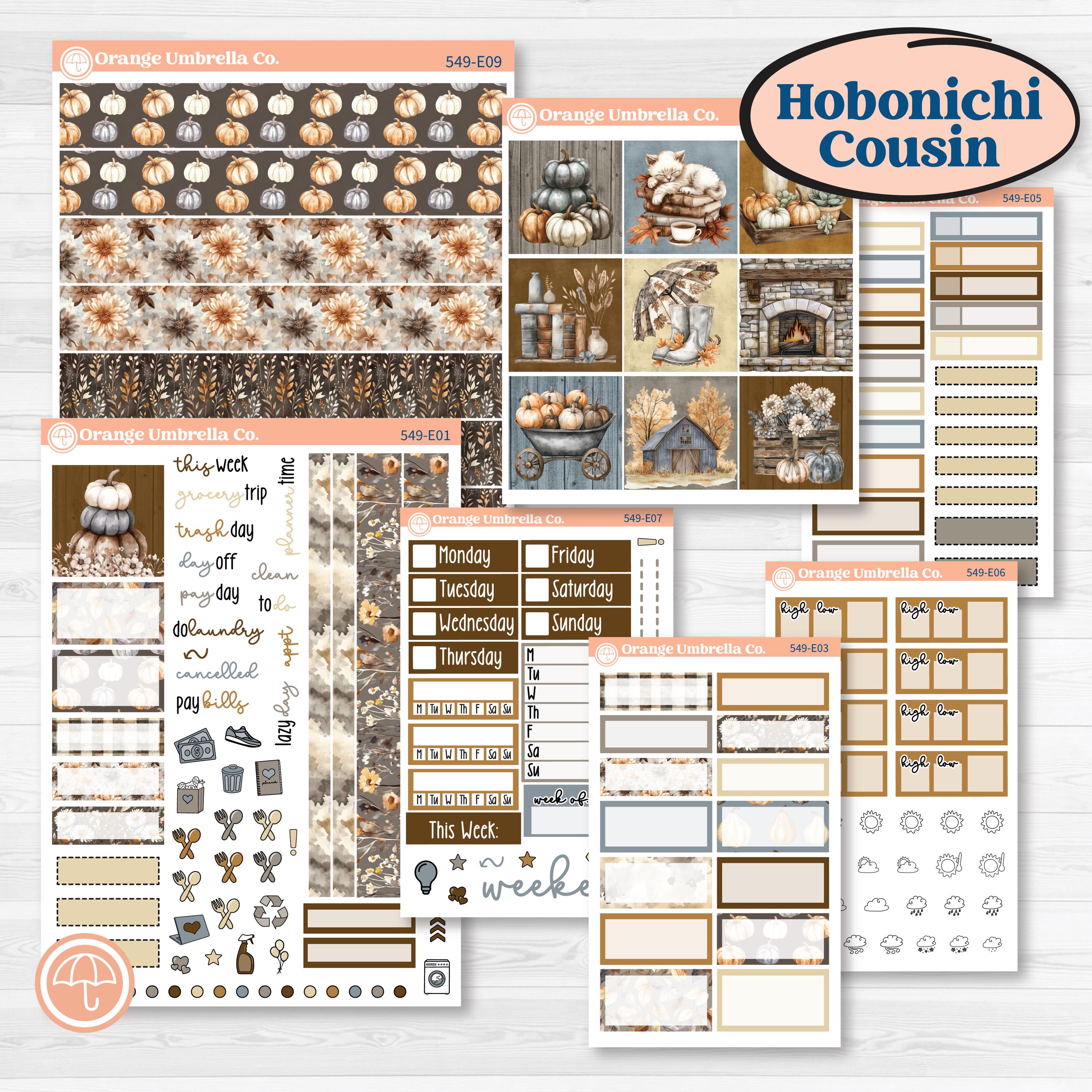 Blue Autumn Planner Kit | Hobonichi Cousin Weekly & Daily Planner Kit Stickers | Farmhouse Fall | KIT-549-E